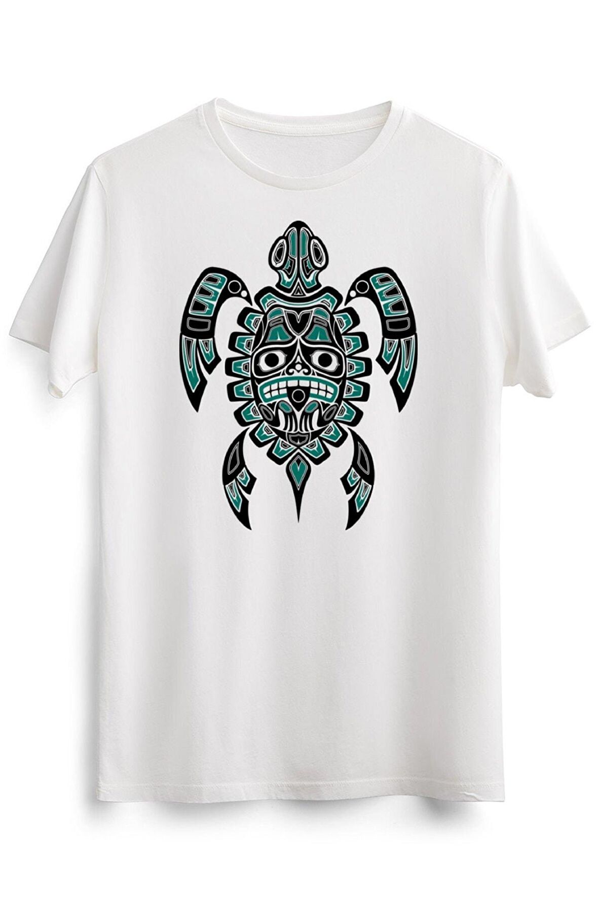 Erkek Beyaz Teal Blue And Black Haida Spirit Sea Turtle