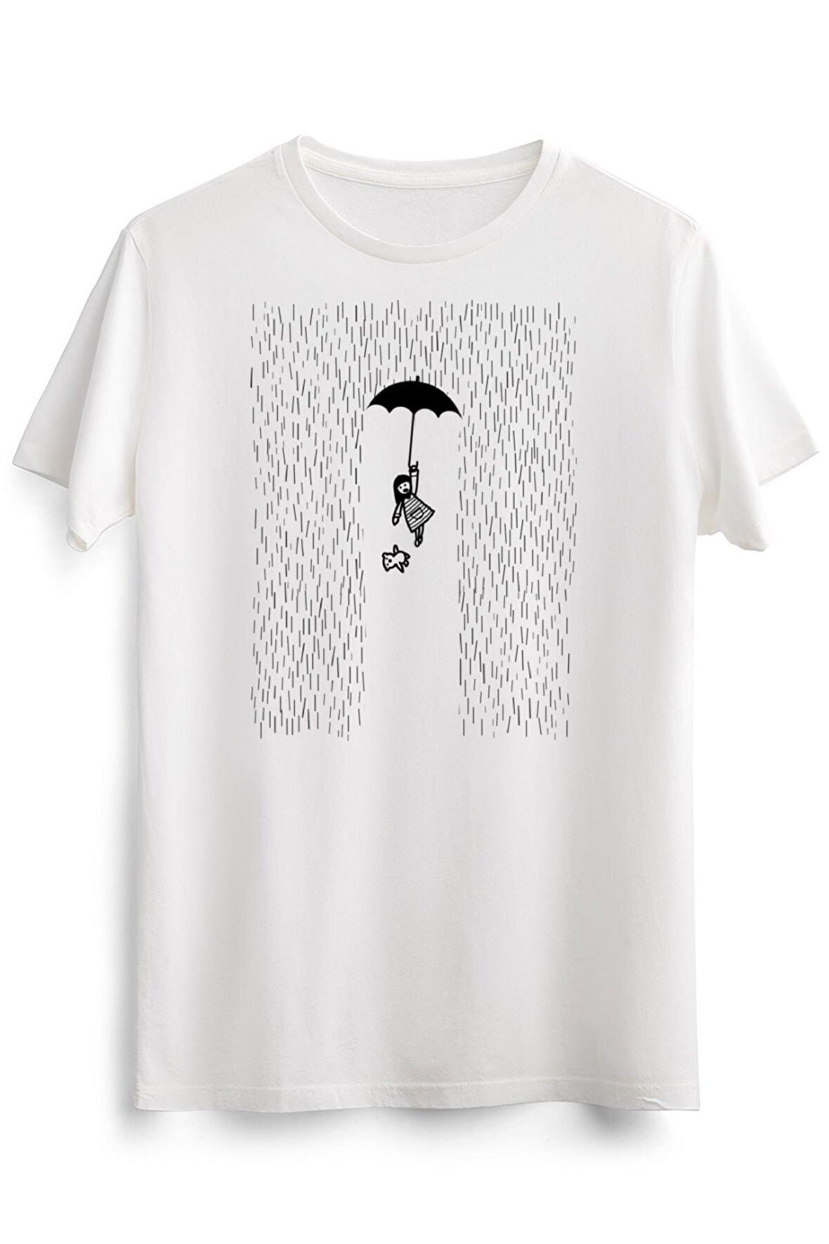 Erkek Beyaz Fly Away Little Umbrella Girl Illustration