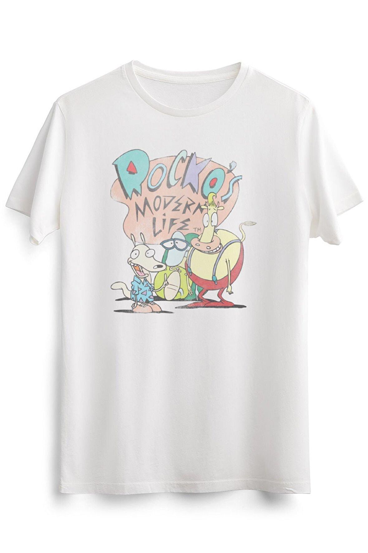 Erkek Beyaz Rocko's Modern Life Distressed