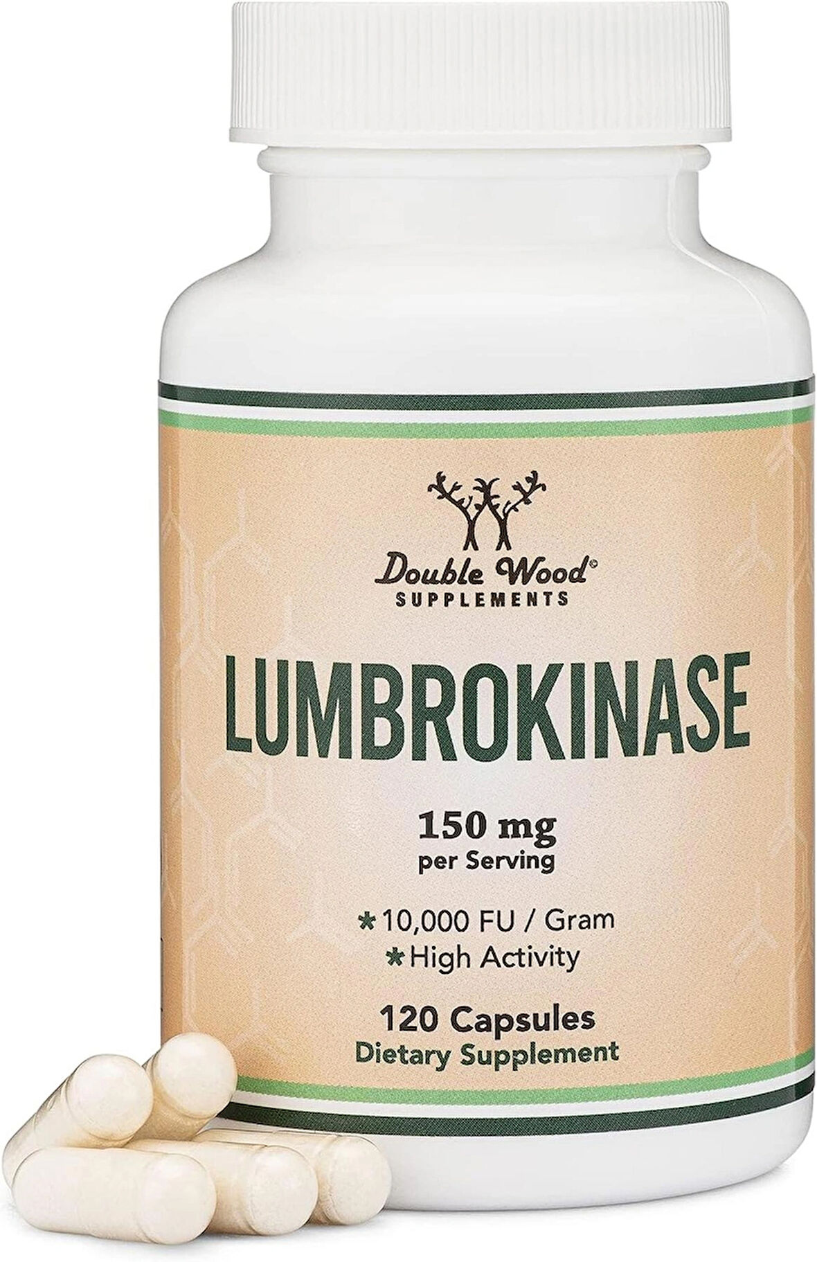 Double Wood Lumbrokinase Enzymes 10,000 FU Cardiovascular and Blood Circulation Support 120 Caps