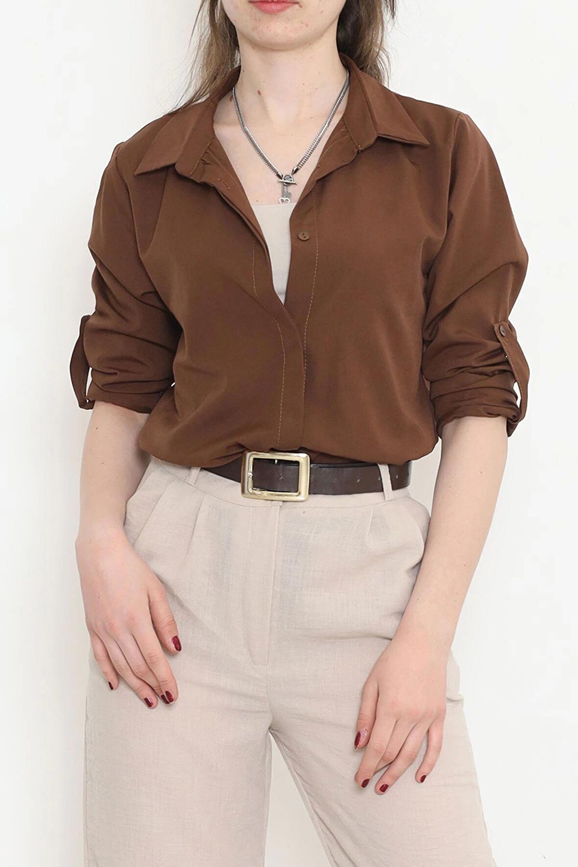 Önü Patlı Gömlek Kahve - 16587.1775.