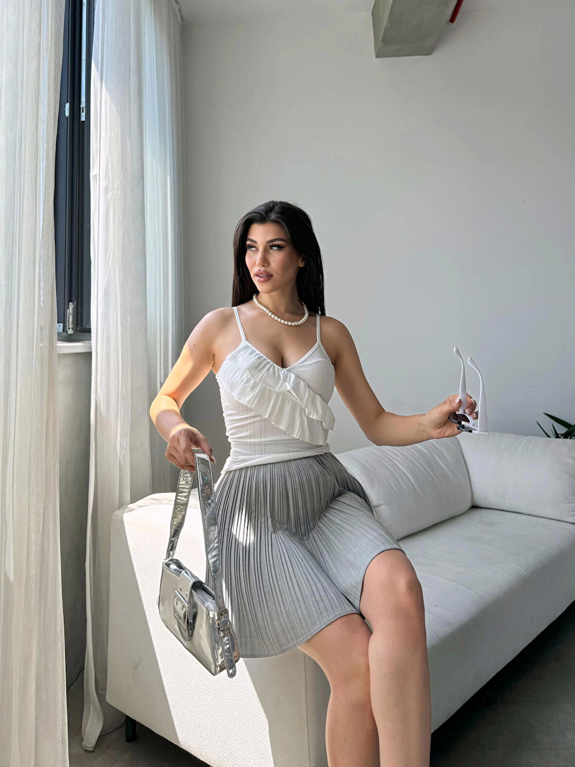 İp Askılı Volan Detaylı Bluz
