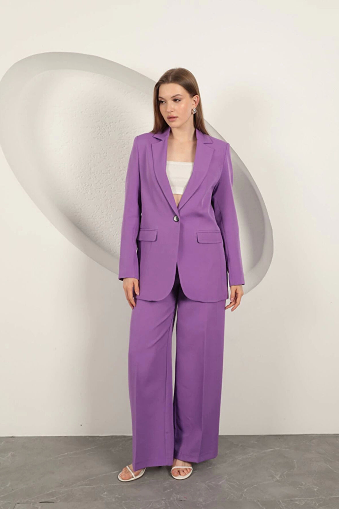 Atlas Kumaş Kadın Oversize Ceket-Lila
