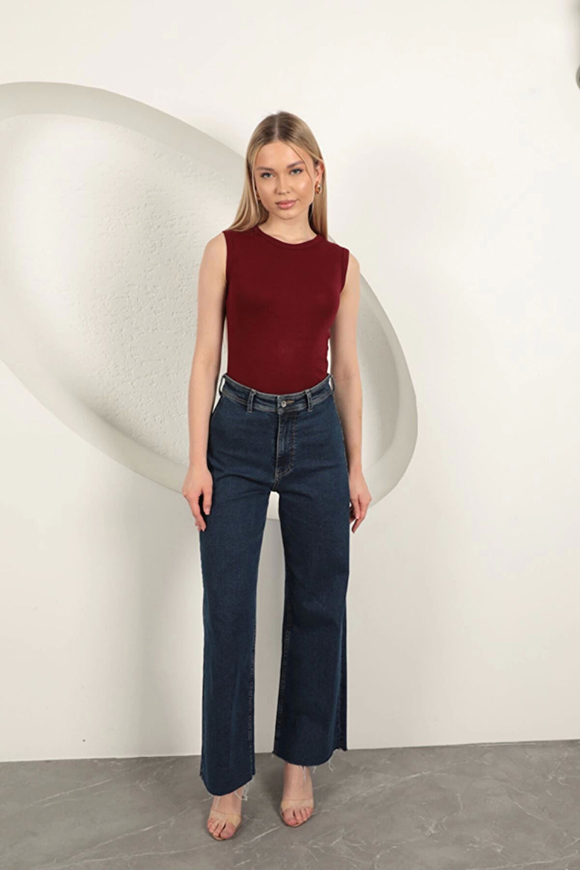 Çilek Viskon Kumaş Basic Bluz-Bordo