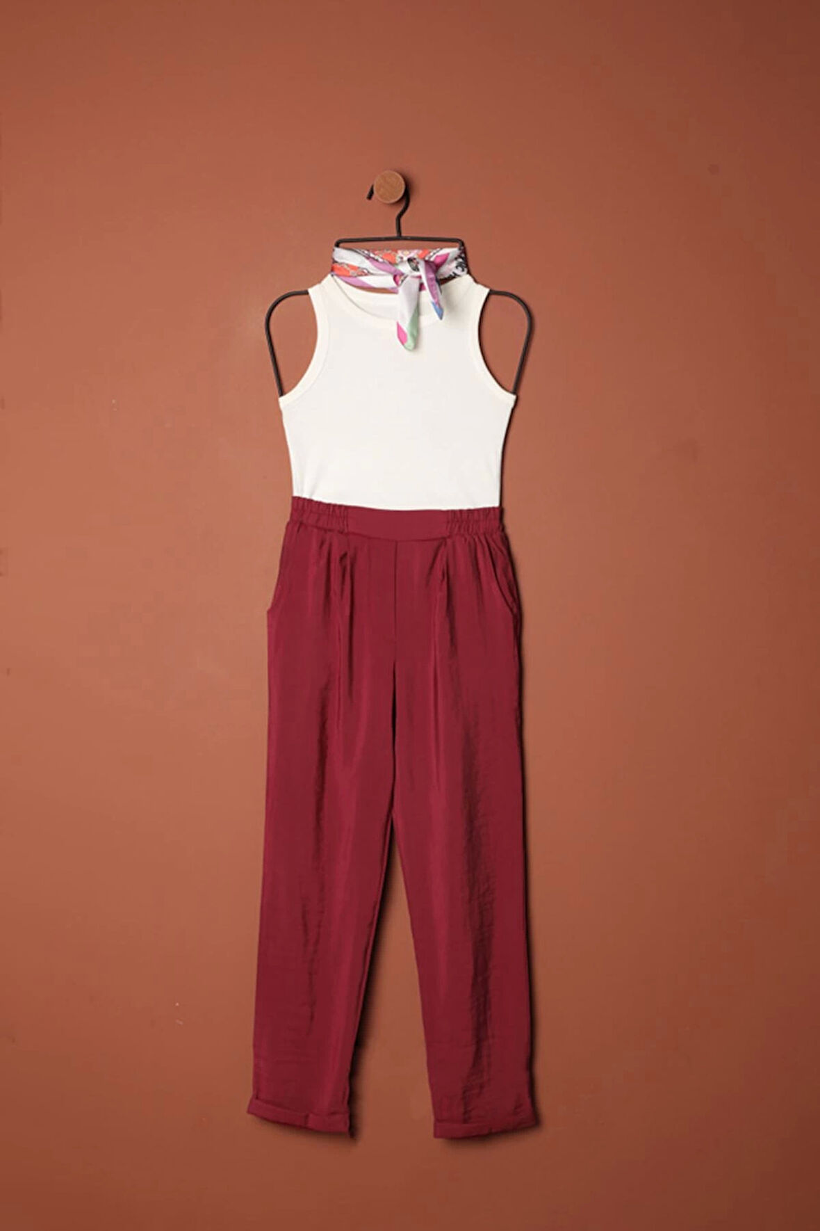 Modal Kumaş Duble Paça Kadın Pantolon-Bordo