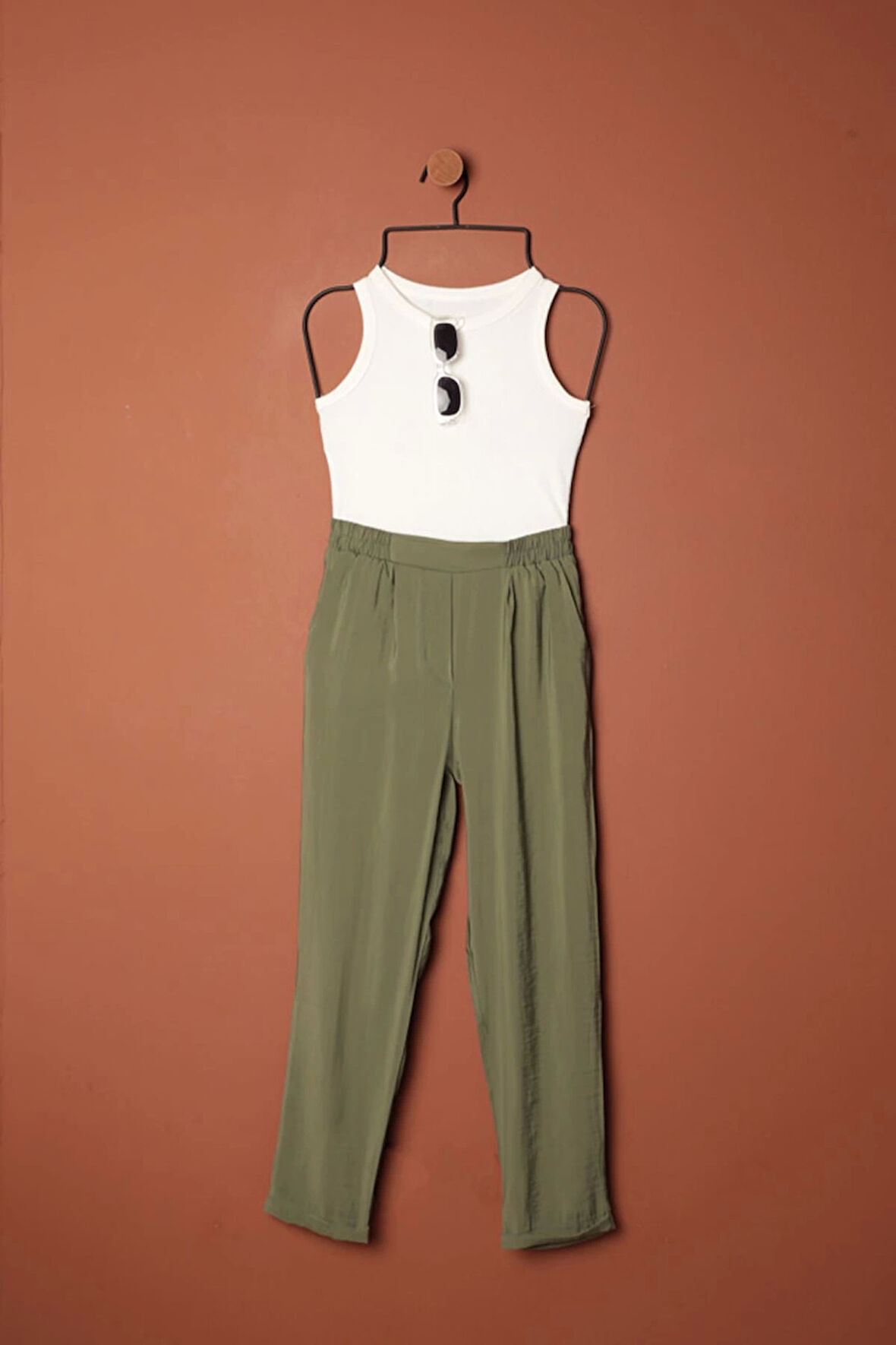 Modal Kumaş Duble Paça Kadın Pantolon-Haki