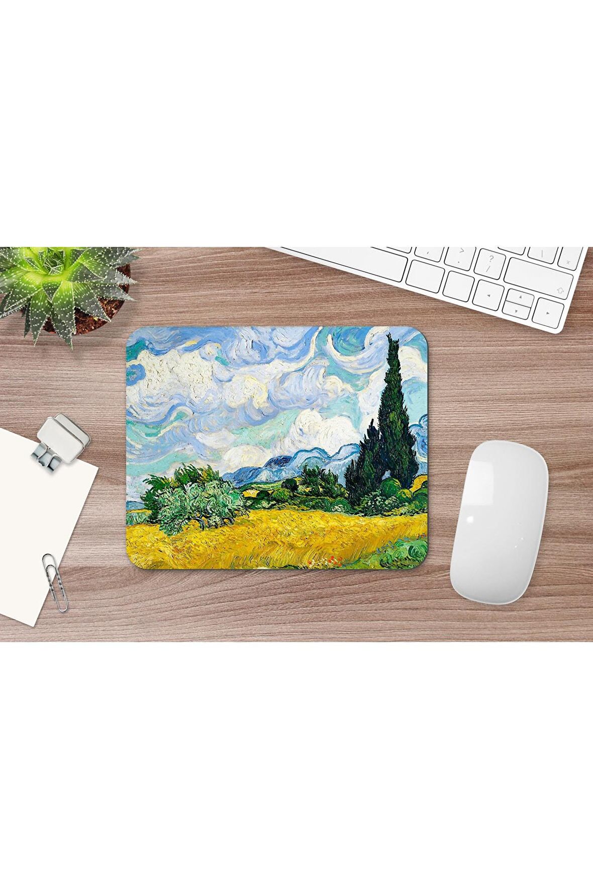  Wheat Field With Cypresses - Vincent Van Gogh Mouse Pad, Diktörgen Mousepad, Mause Pad Ofis Mausepad