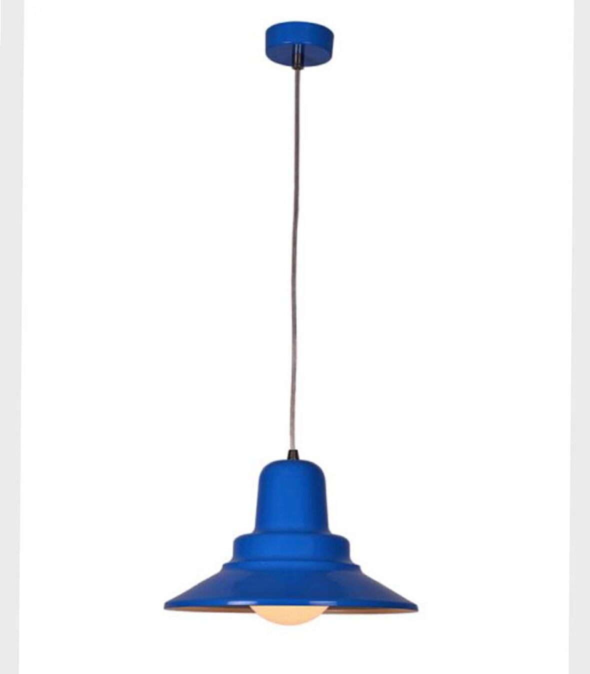 Dylight Retro Mavi İçi Beyaz Tekli Dekoratif Kafe Murfak Aydınlatma Sarkıt Avize Çap:30 cm
