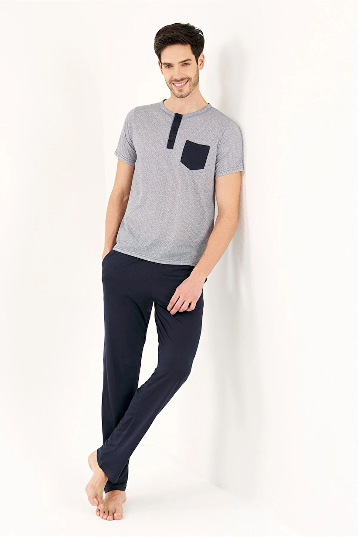 VİSKON KUMAŞ ERKEK 3'LÜ PJAMA TAKIMI