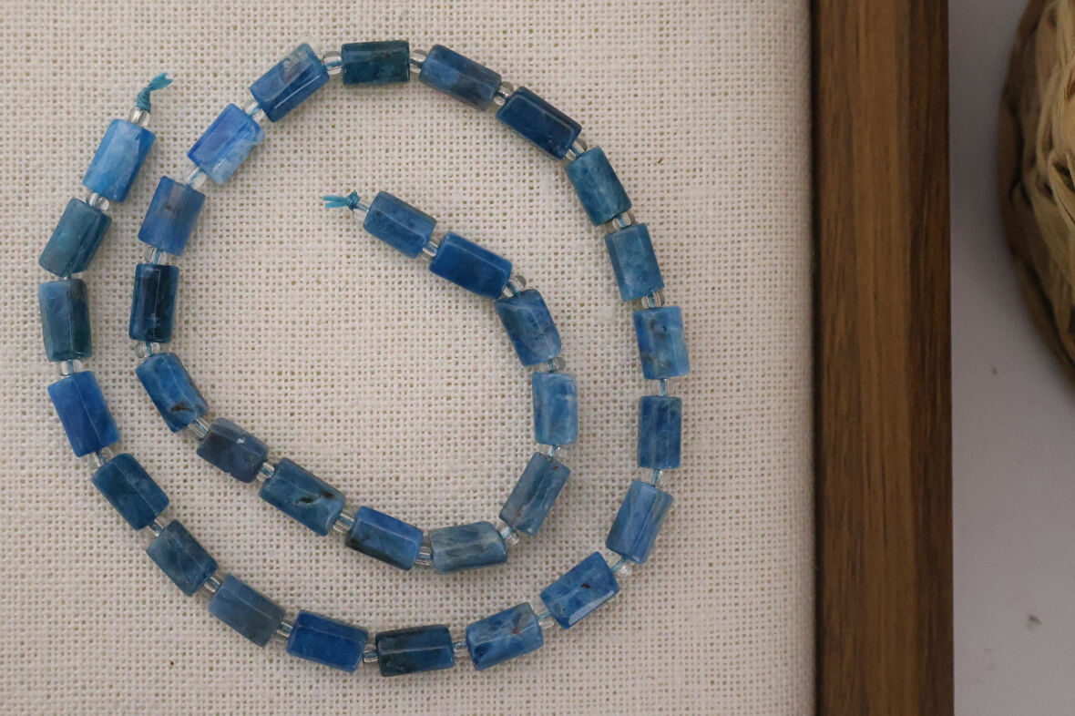 SİLİNDİR KÖŞELİ KESİM APATİT 8X11 MM DOĞAL TAŞ DİZİ- YÜKSEK KALİTELİ DOĞAL TAŞ