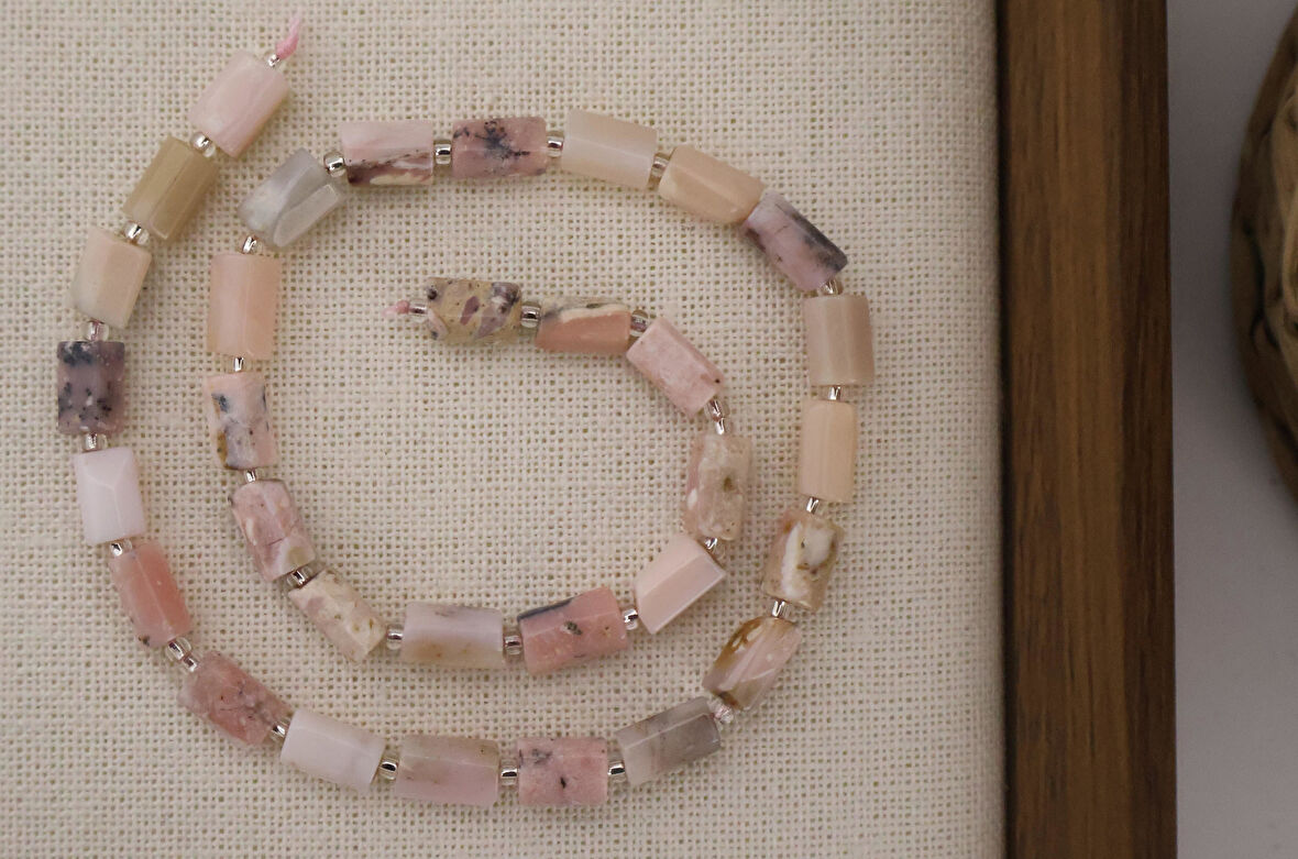 SİLİNDİR KÖŞELİ KESİM PEMBE OPAL 8X11 MM DOĞAL TAŞ DİZİ- YÜKSEK KALİTELİ DOĞAL TAŞ