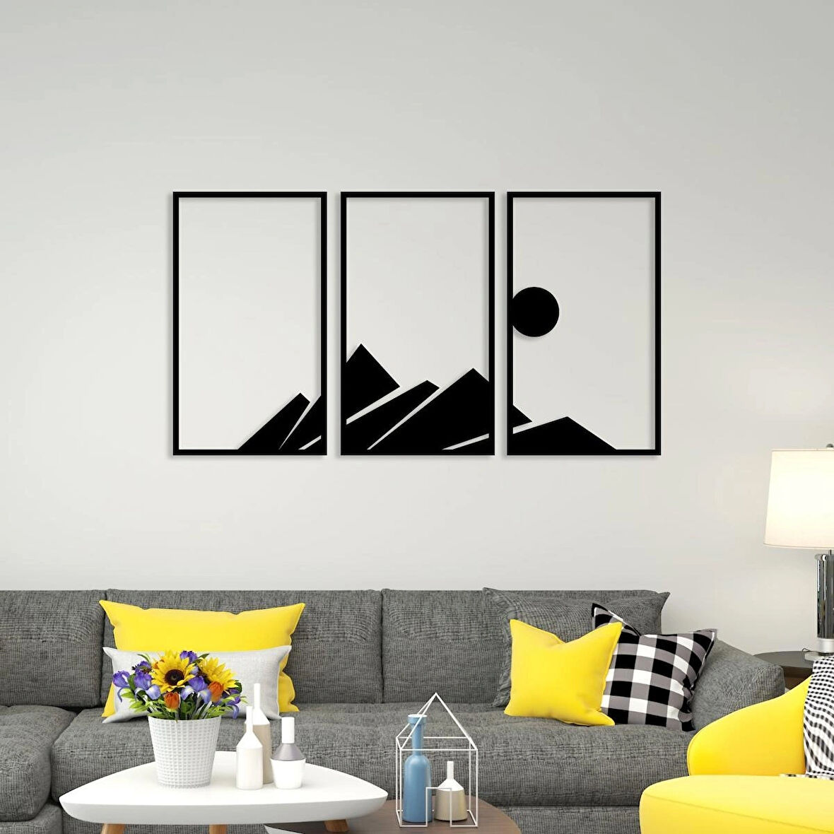 3lu Dağ ve günes dekoratif dekor tablo 
