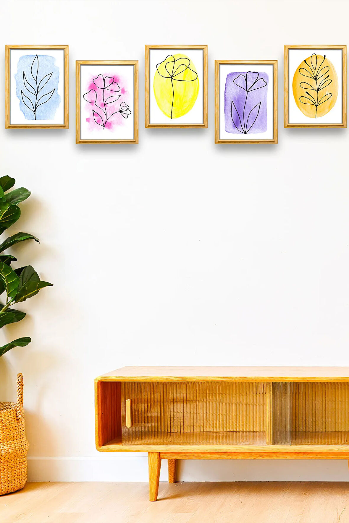 5 Parça Çerçeve Görünümlü Mdf Tablo Seti,  Oturma Odası, Salon, Ofis, Ev Duvar Tablosu