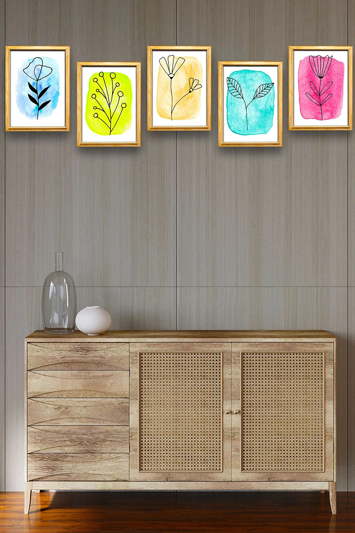 5 Parça Çerçeve Görünümlü Mdf Tablo Seti,  Oturma Odası, Salon, Ofis, Ev Duvar Tablosu