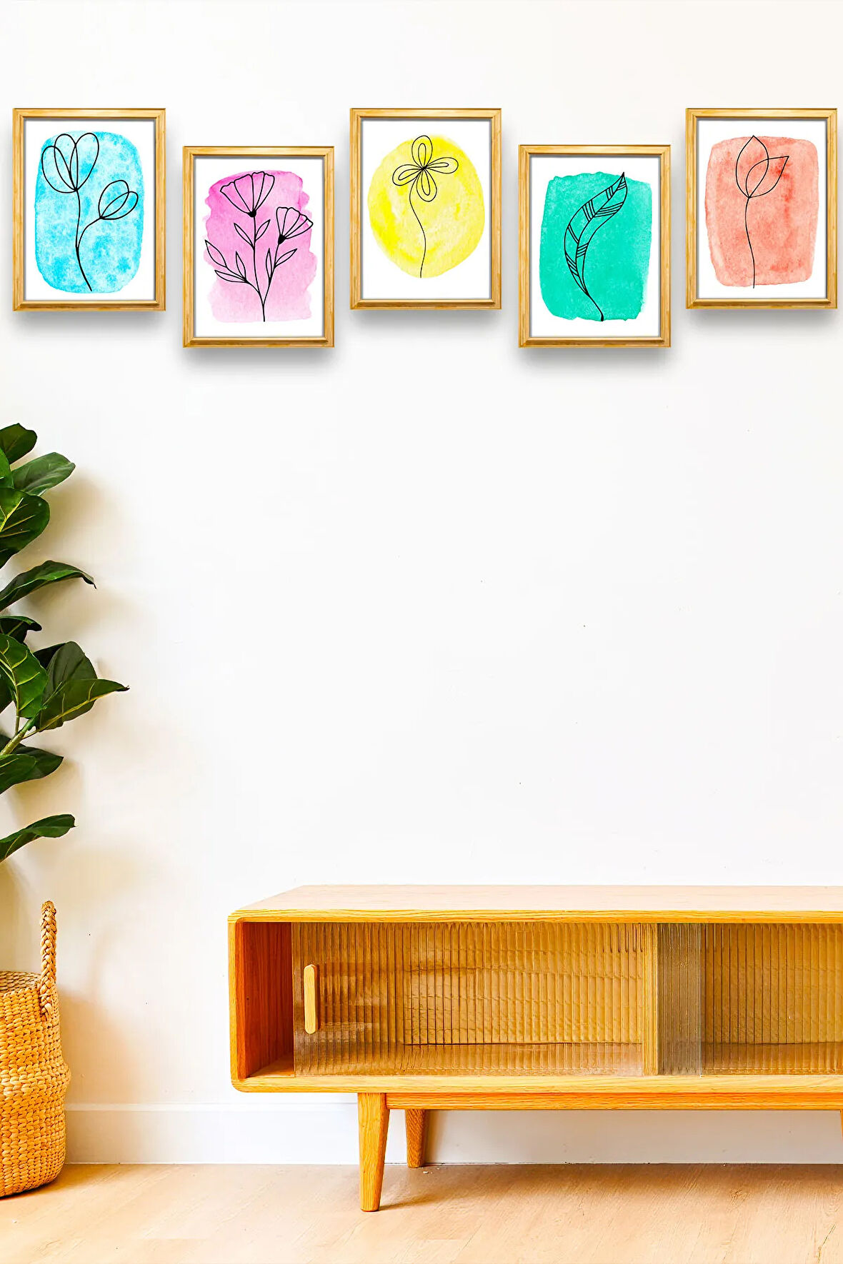 5 Parça Çerçeve Görünümlü Mdf Tablo Seti,  Oturma Odası, Salon, Ofis, Ev Duvar Tablosu