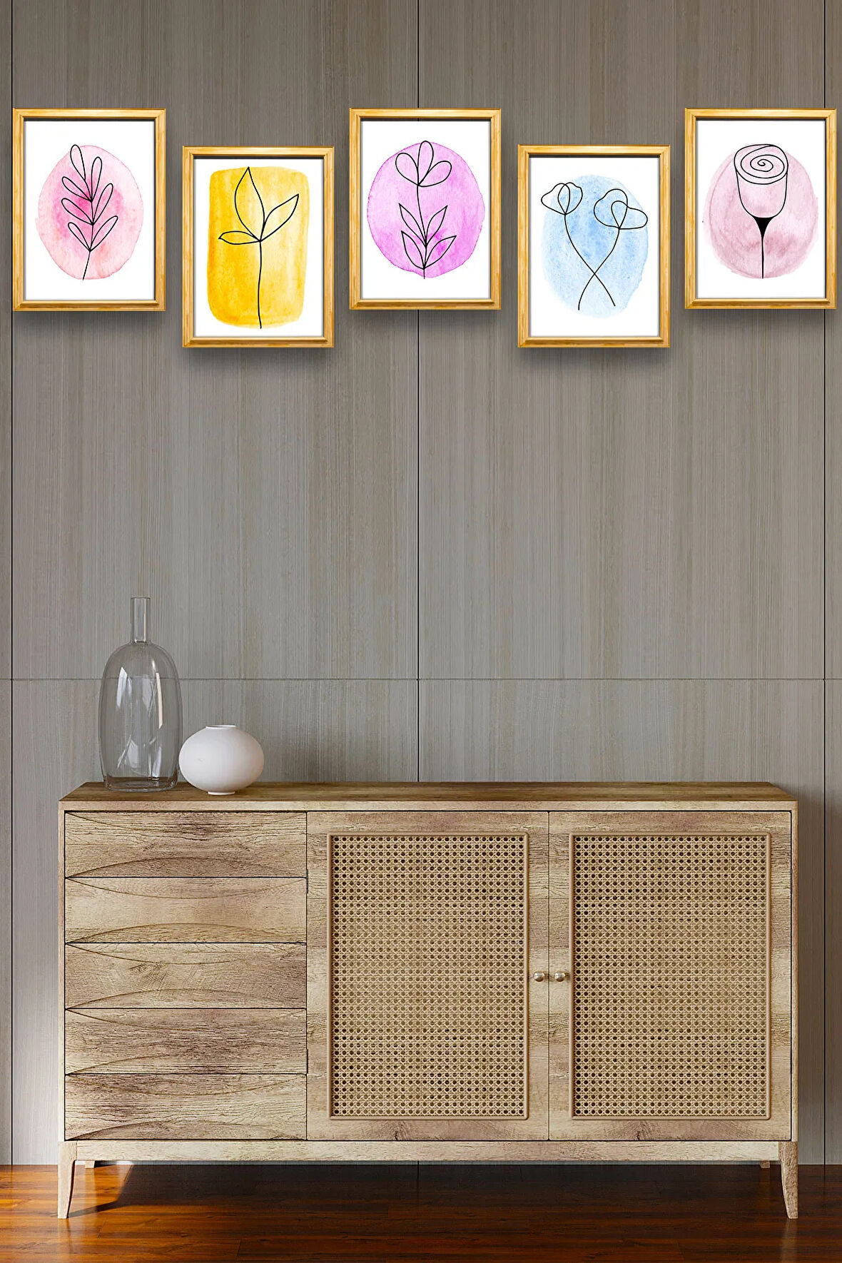 5 Parça Çerçeve Görünümlü Mdf Tablo Seti,  Oturma Odası, Salon, Ofis, Ev Duvar Tablosu