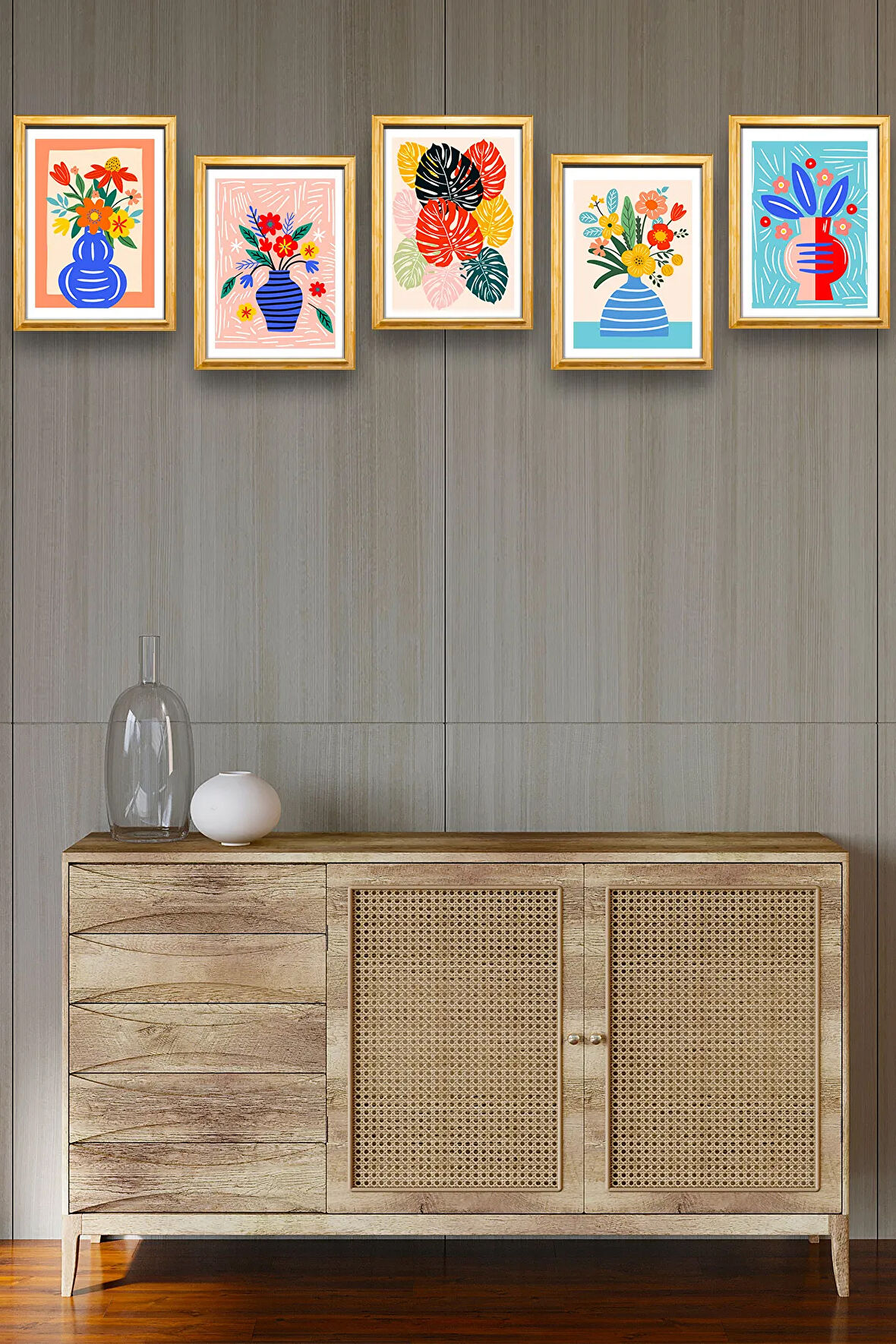 5 Parça Çerçeve Görünümlü Mdf Tablo Seti,  Oturma Odası, Salon, Ofis, Ev Duvar Tablosu