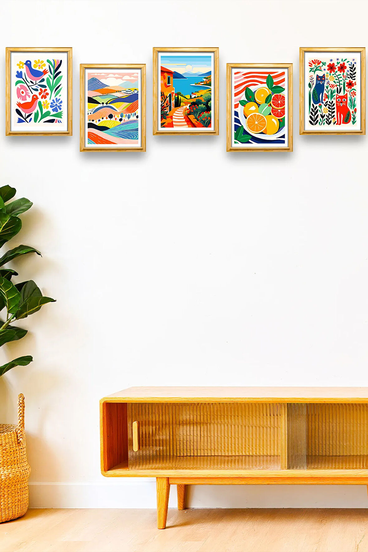 5 Parça Çerçeve Görünümlü Mdf Tablo Seti,  Oturma Odası, Salon, Ofis, Ev Duvar Tablosu