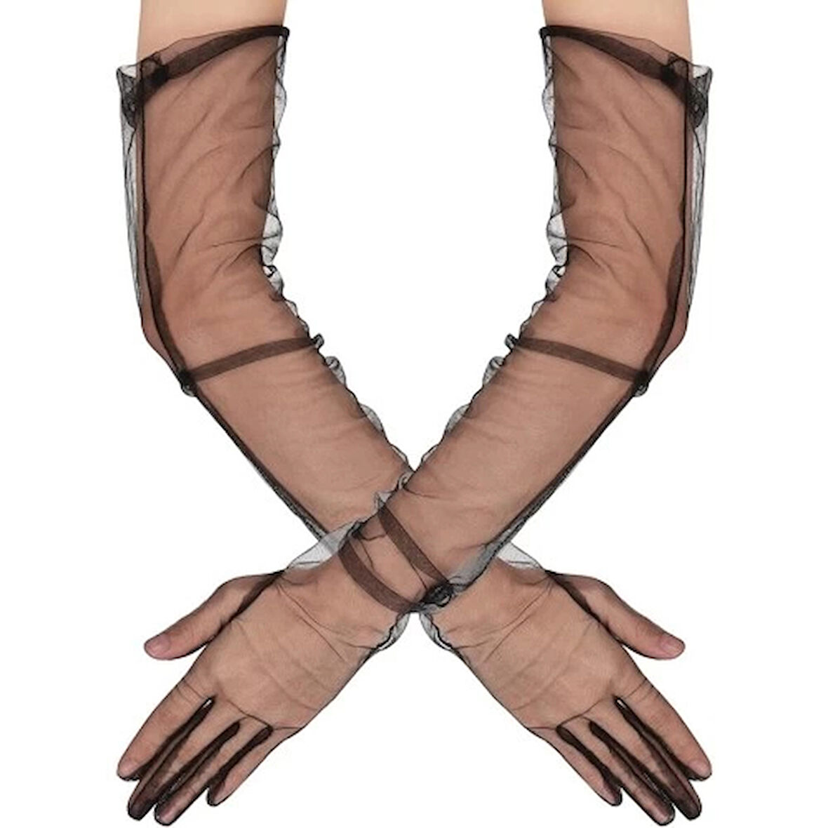 Dodes Uzun Boy Likralı Siyah Yetişkin Mega Tül Eldiven