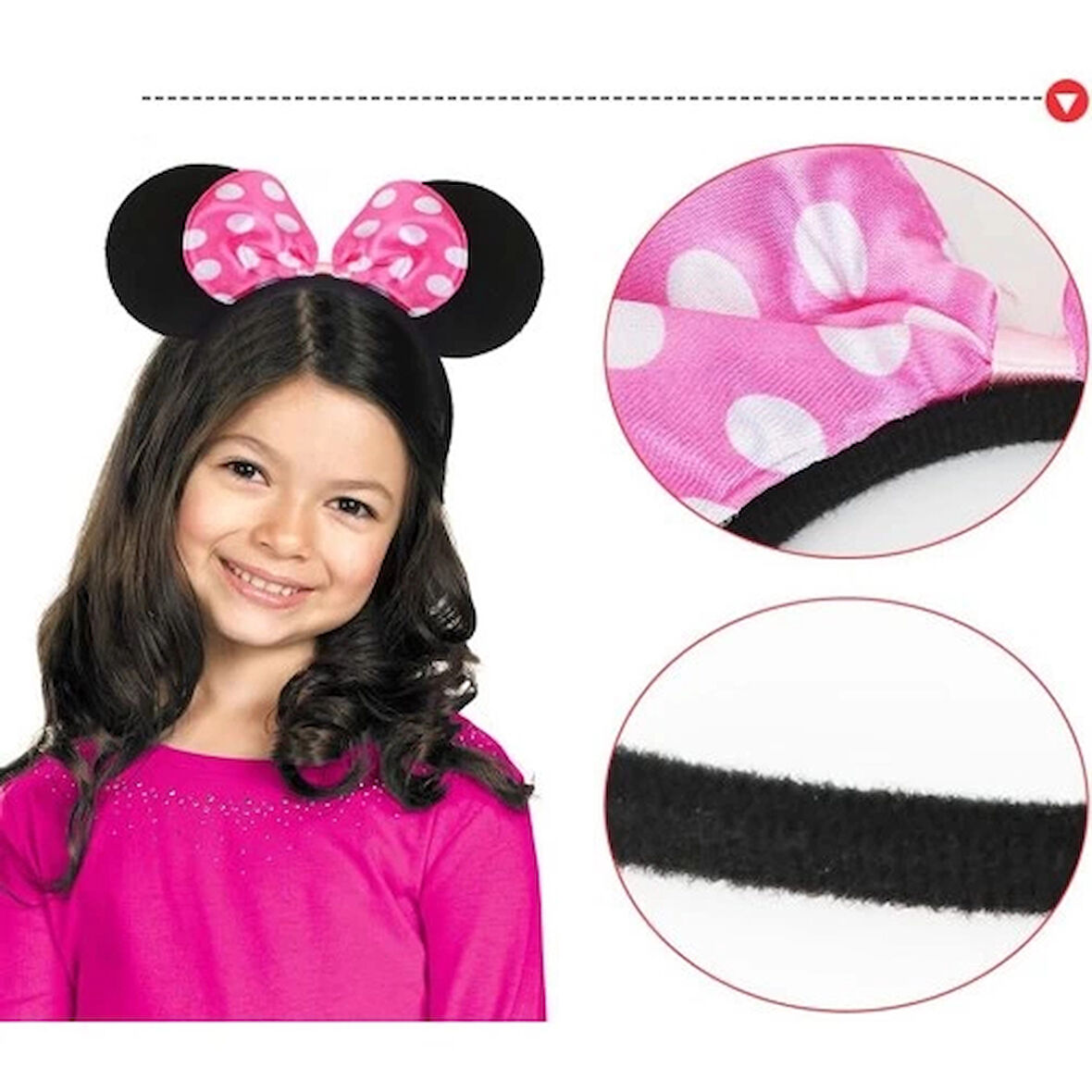 Dodes Pembe Fiyonklu Minnie Mouse Tacı Mini Kulak
