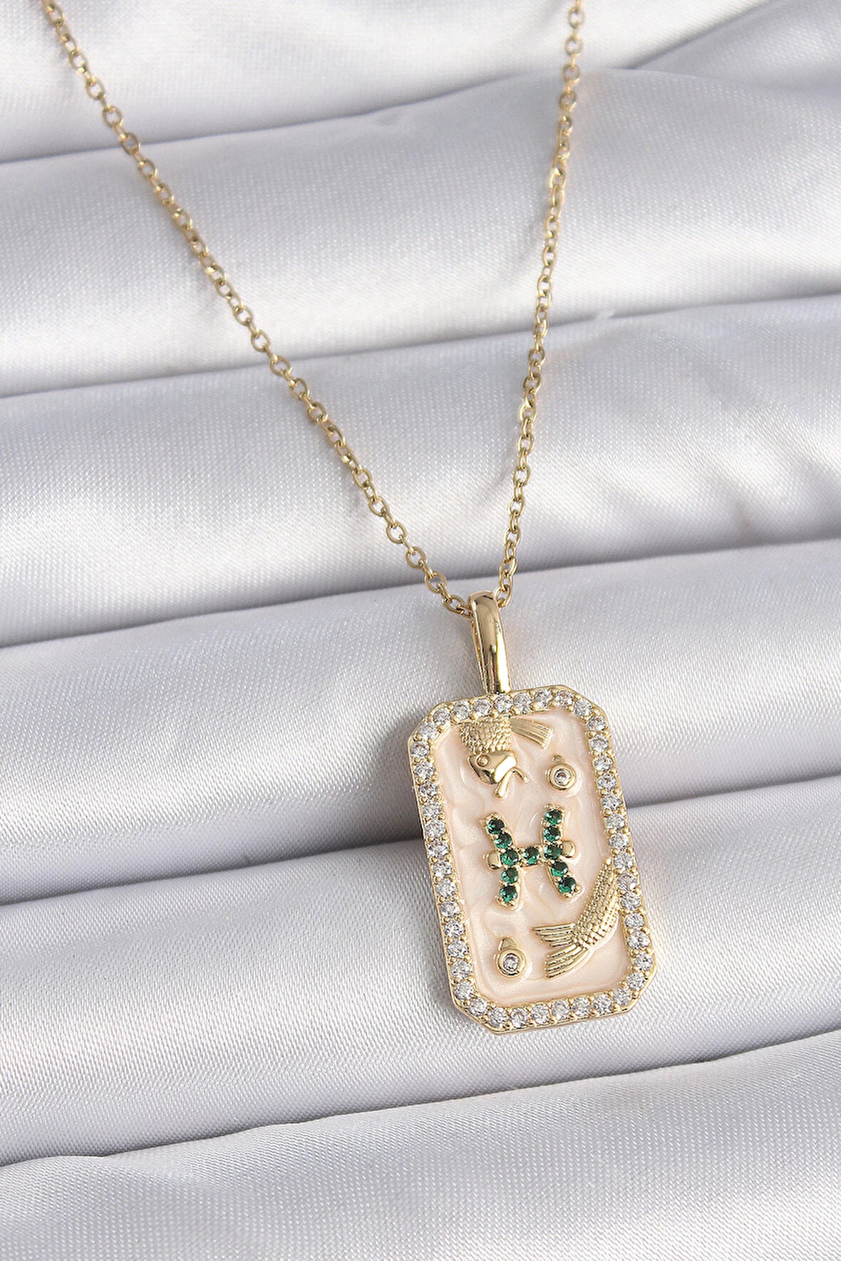 Dodes 316L Çelik Gold Renk Zincir Balık Burcu Zirkon Taşlı Kadın Kolye TG27BKO9463