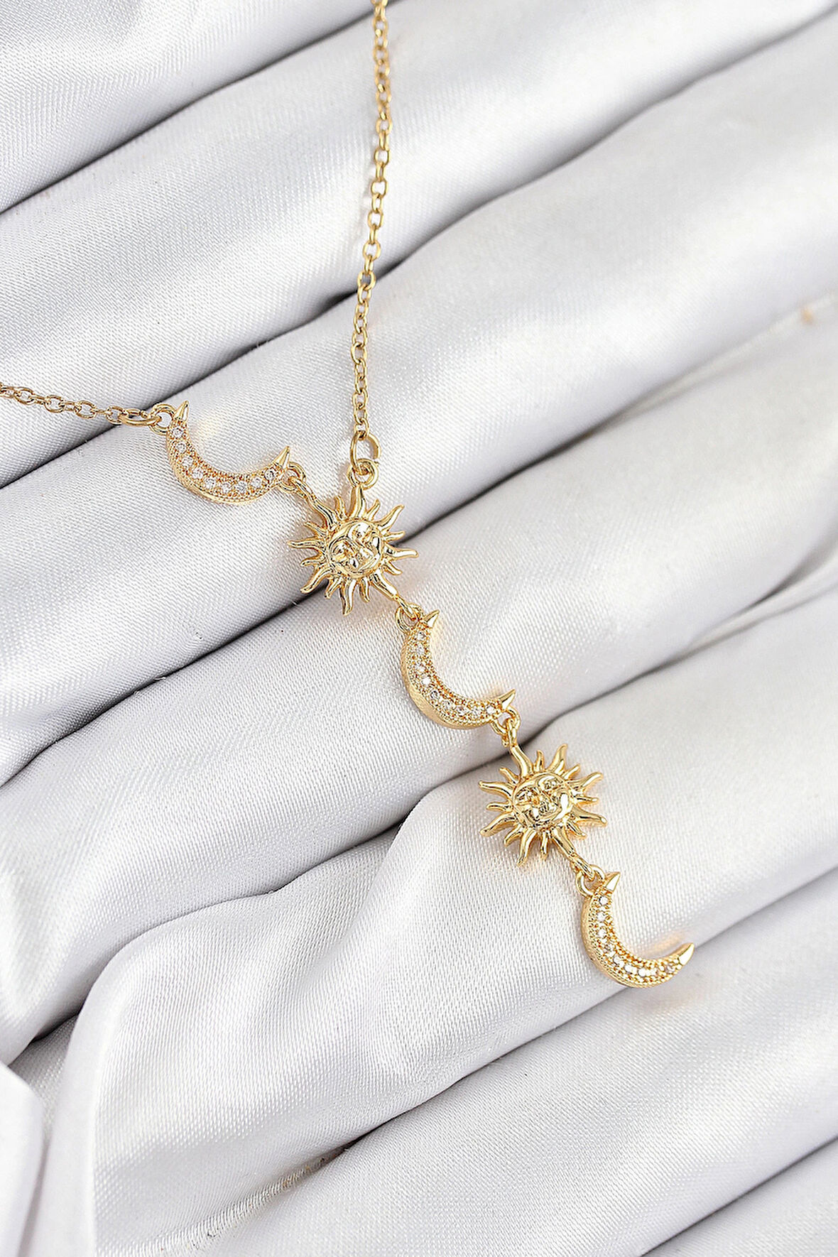 Dodes 316L Çelik Zirkon Taşlı Güneş Ve Ay Model Gold Renk Kadın Kolye TG27BKO10548