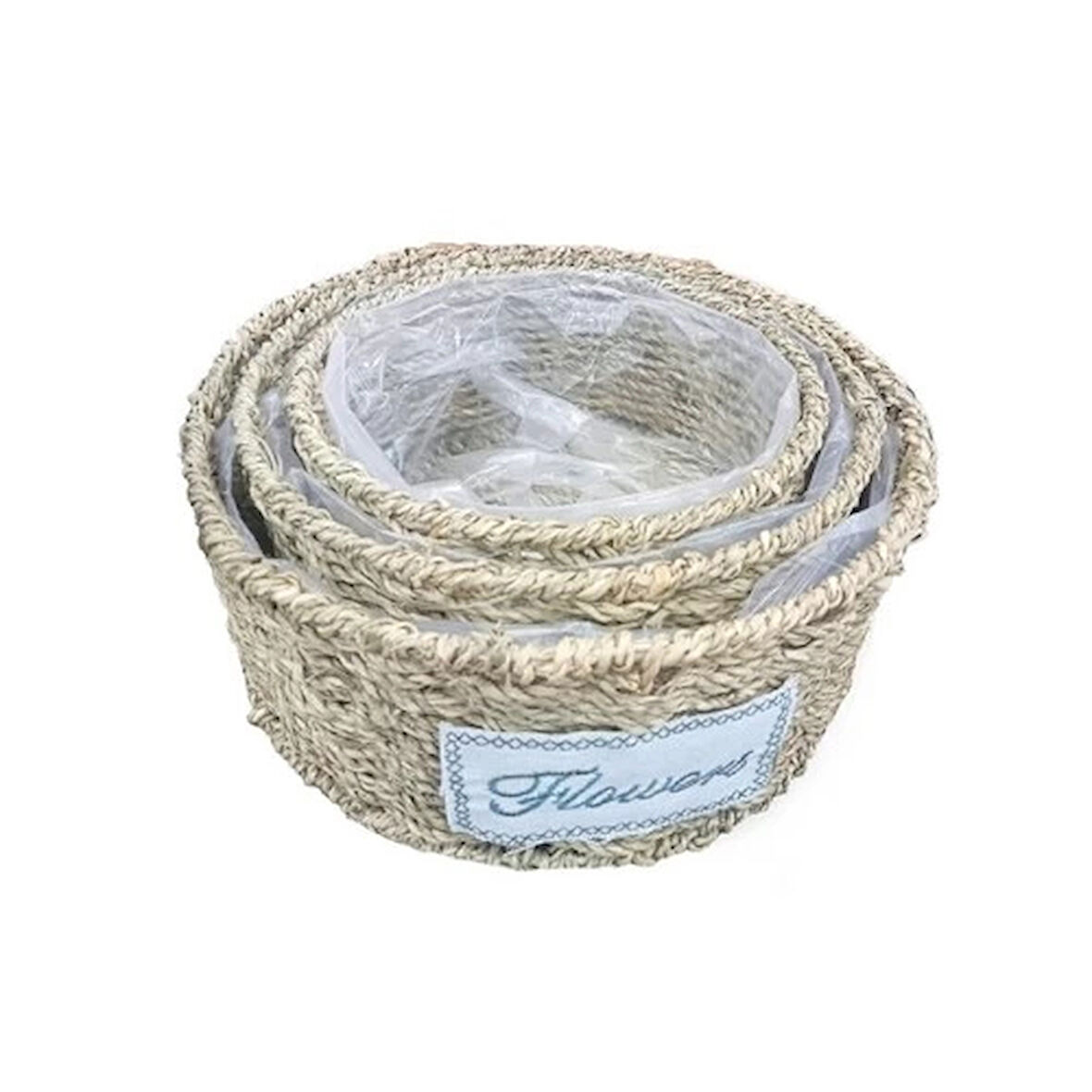 Dodes Yuvarlak Doğal Hasır Saksı Seti - 3'lü