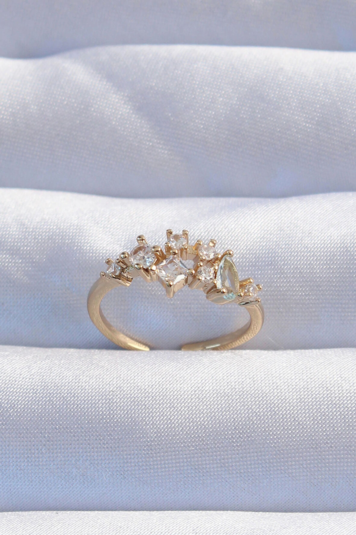 Dodes Dodes Pirinç Gold Renk Zirkon Taşlı Damla Detay Ayarlanabilir Yüzük TG27BYK3245