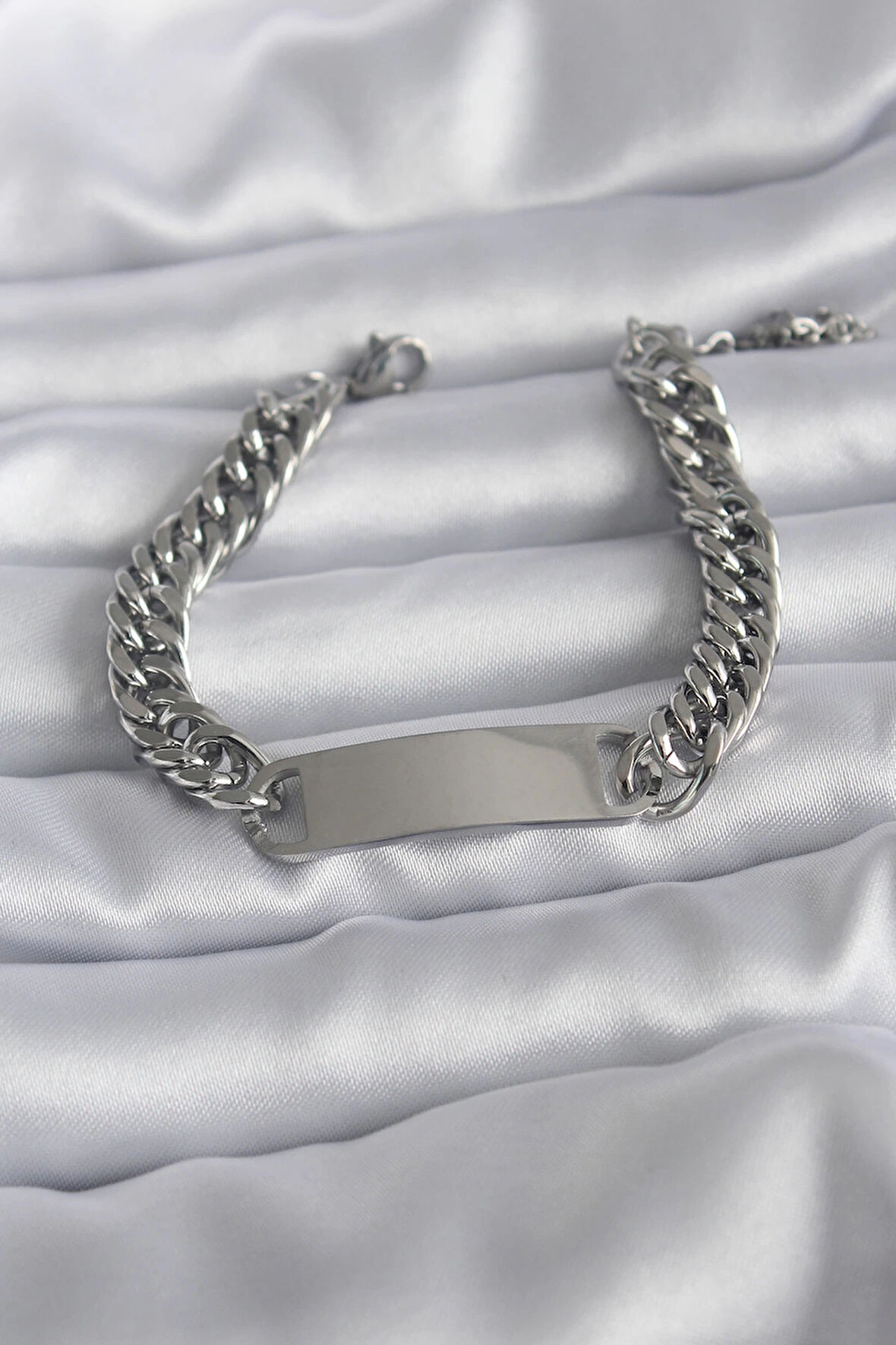 Dodes 316L Çelik Gümüş Renk İsim Yazılabilir Plaka Model Kadın Bileklik TG27BB5743