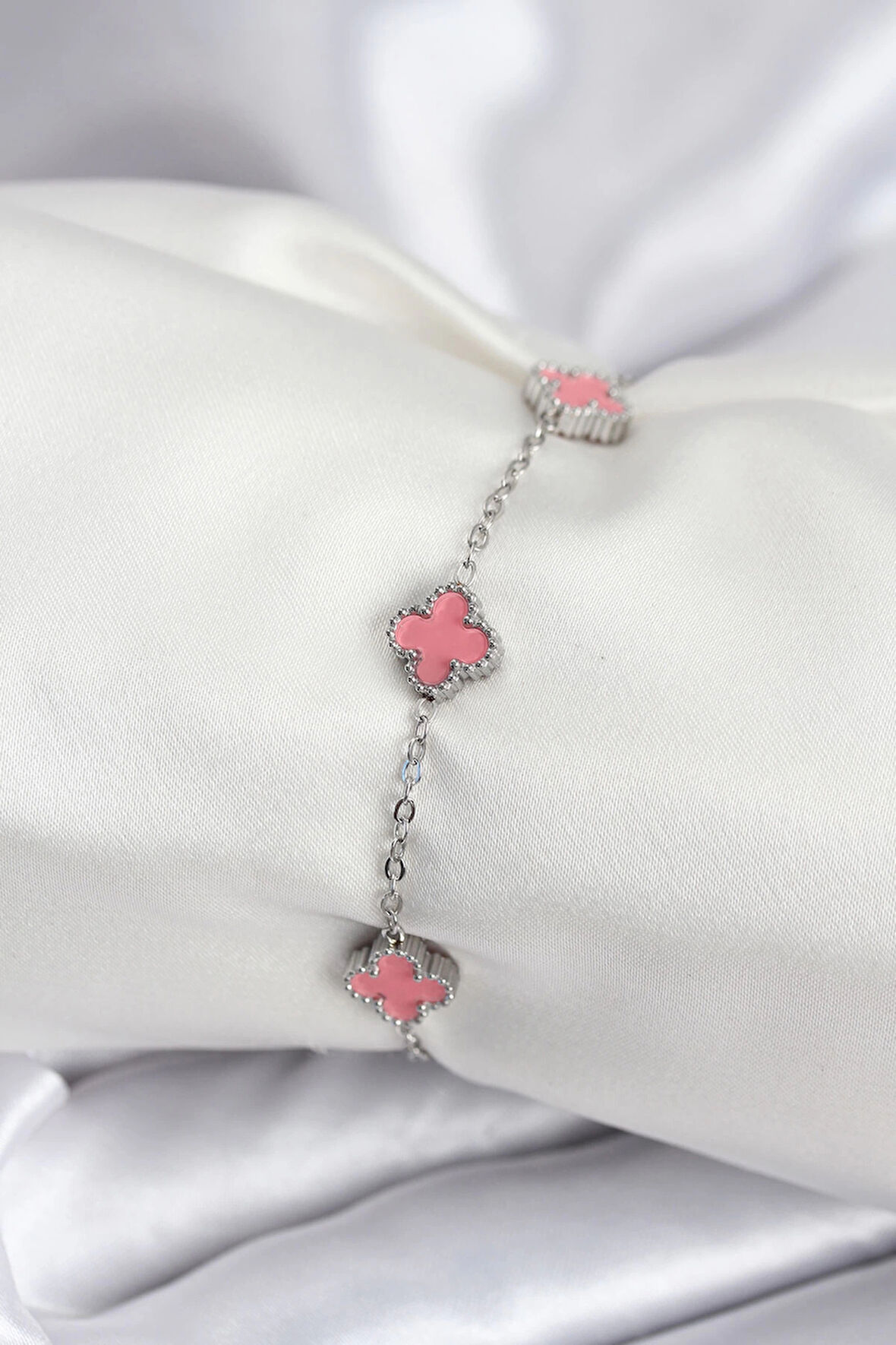 Dodes 316L Çelik Gümüş Renk Pembe Baby Boy Yonca Kadın Bileklik TG27BB7947