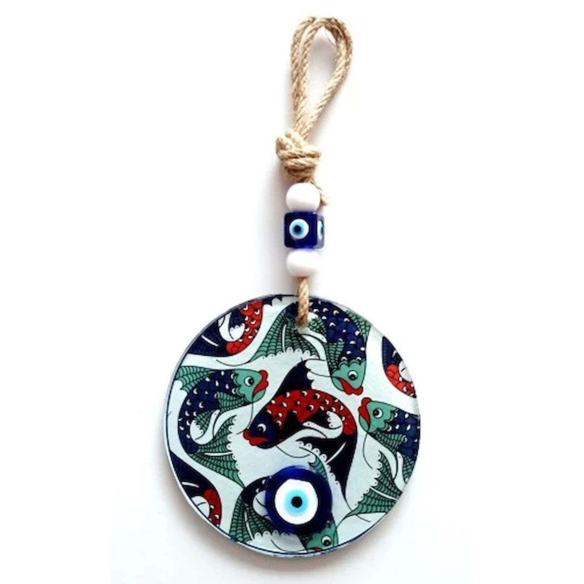 Dodes Balık Desenli Nazar Boncuklu Füzyon Cam Duvar Dekoru