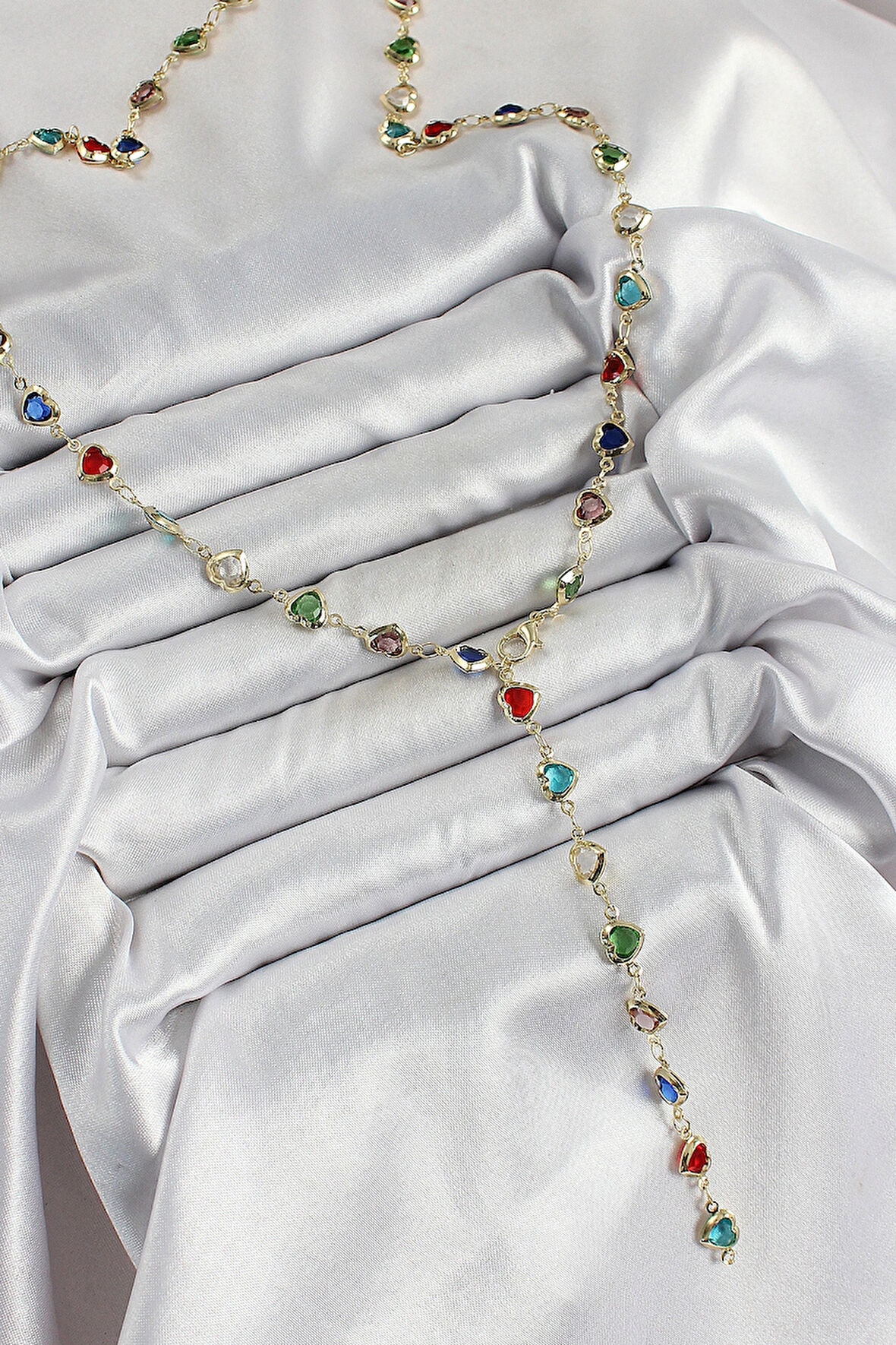 Dodes Dodes Pirinç Gold Renk Karışık Renk Zirkon Taşlı Kalpli Y Kadın Kolye TG27BKO10303