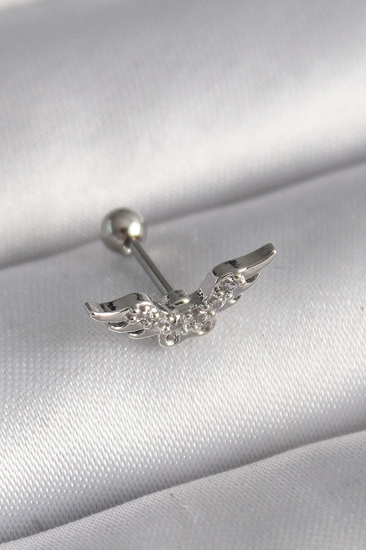 Dodes 316L Çelik Gümüş Renk Zirkon Taş Detay Kanat Model Tragus Piercing TG27PR1291