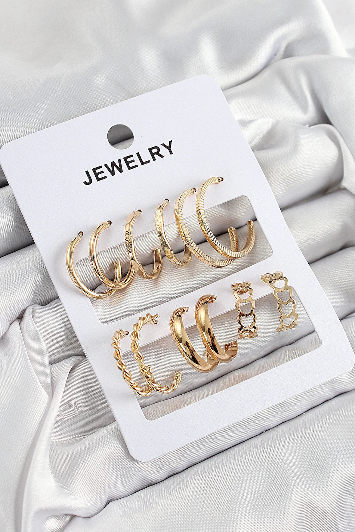 Dodes Pirinç Karışık Halka Model Gold Renk 6 Çift Kadın Küpe Set TG27BKP10887