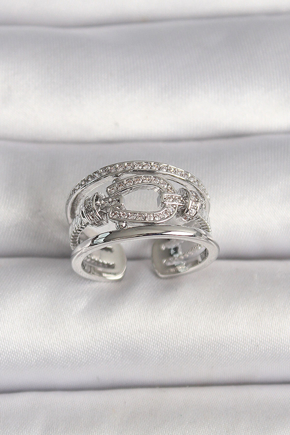 Dodes Dodes Pirinç Gümüş Renk Ayarlanabilir Zirkon Taşlı Gemici Düğüm Model Kadın Yüzük TG27BYK3584