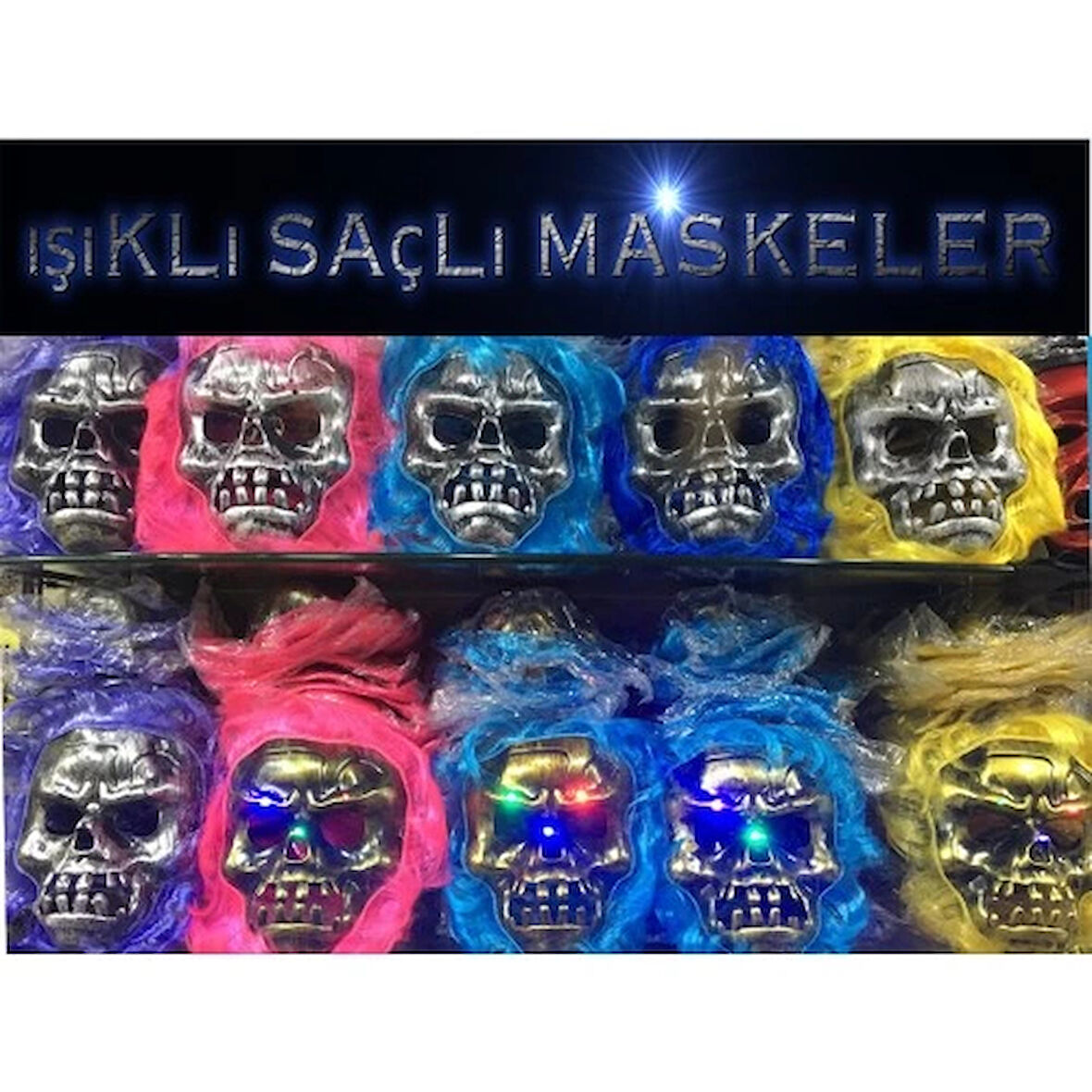 Dodes Cadılar Bayramı Işıklı Halloween Kuru Kafa Maskesi 1 Adet karışık Renk