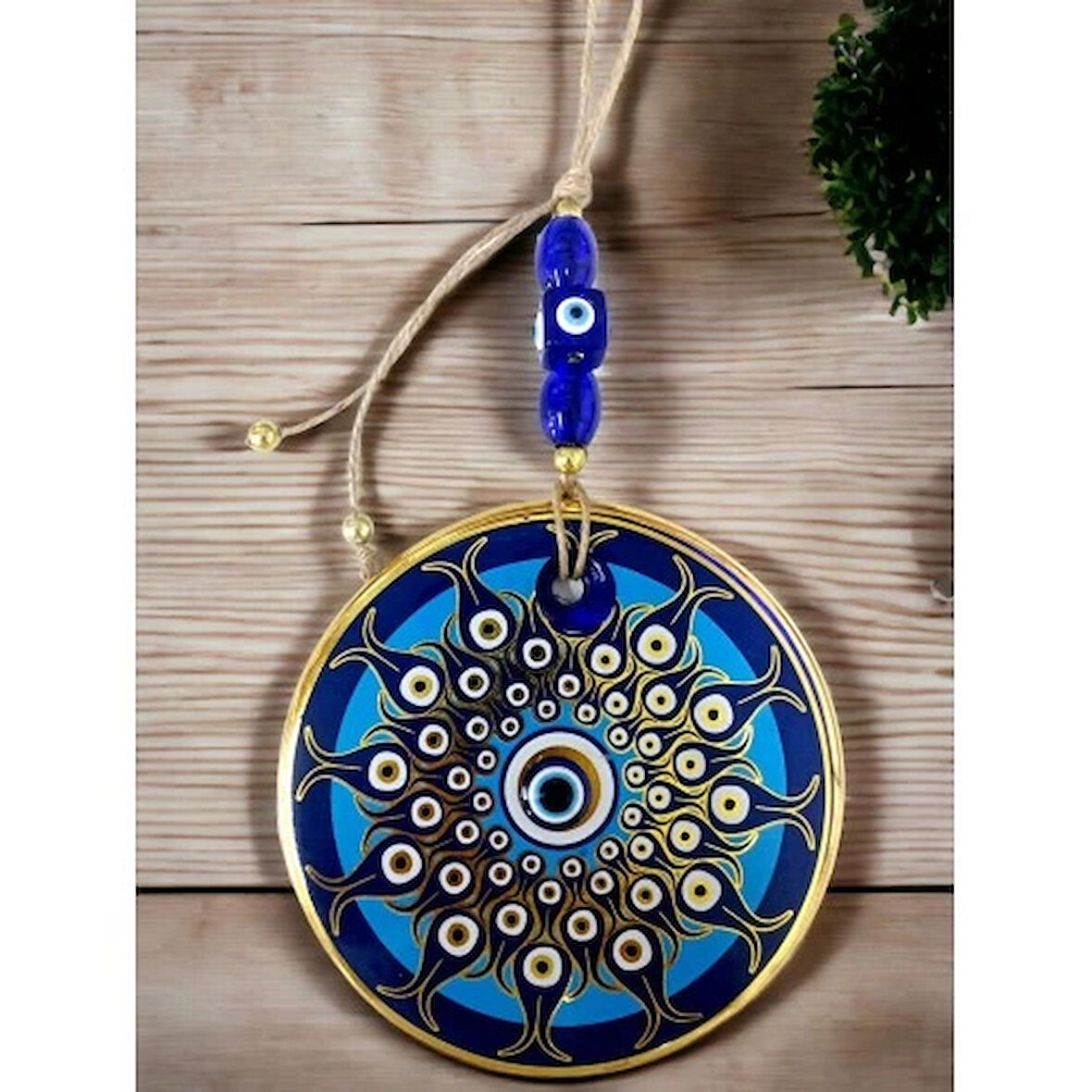 Dodes Dekoratif Desen Nazar Boncuklu Duvar Süsü Cam Duvar Dekoru