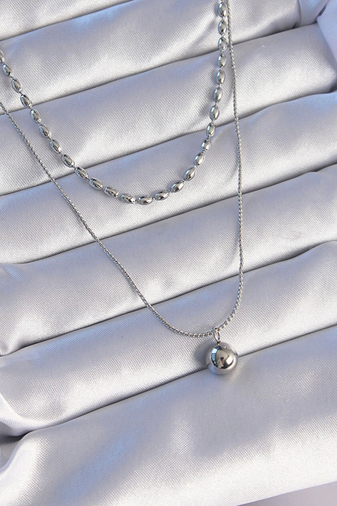 Dodes 316L Çelik Çift Zincirli Gümüş Renk Topçuk Model Kolye TG27BKO8881