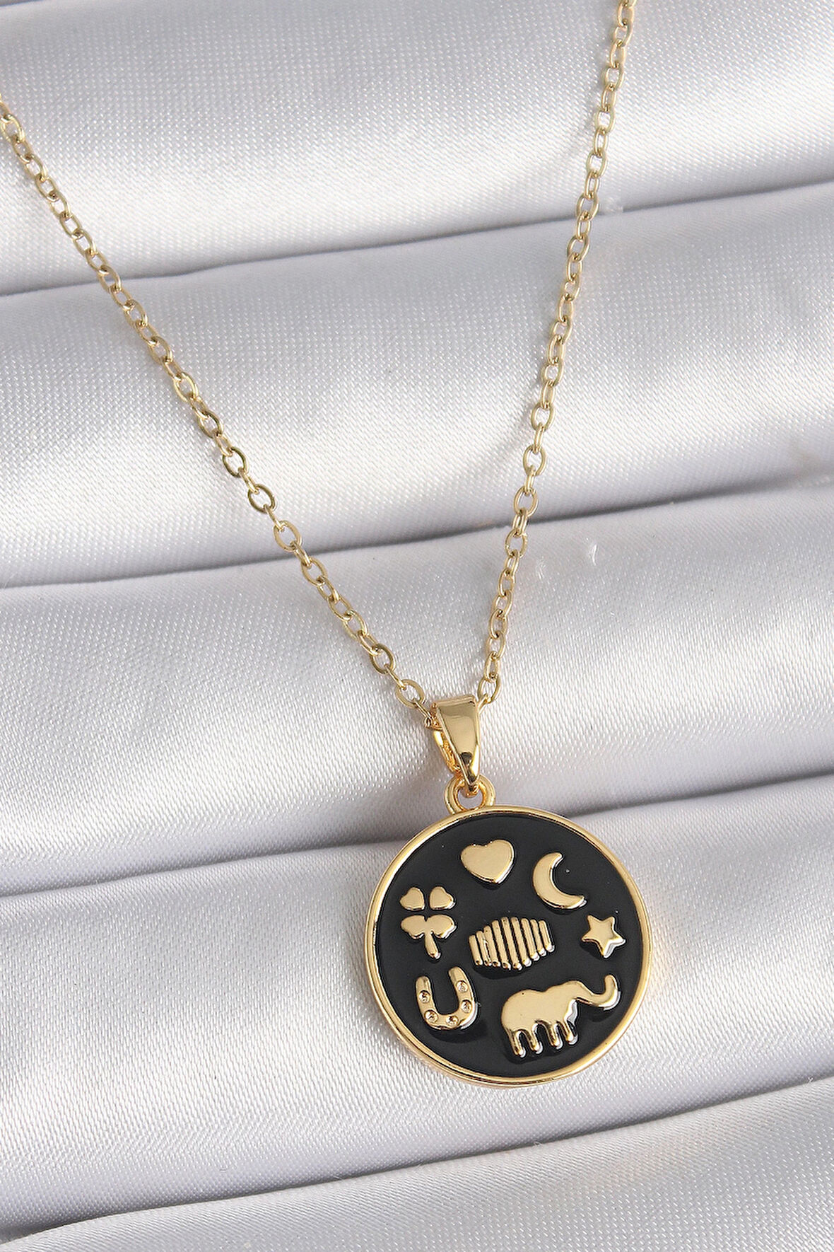 Dodes 316L Çelik Gold Renk Siyah Şans Kolyesi TG27BKO9547