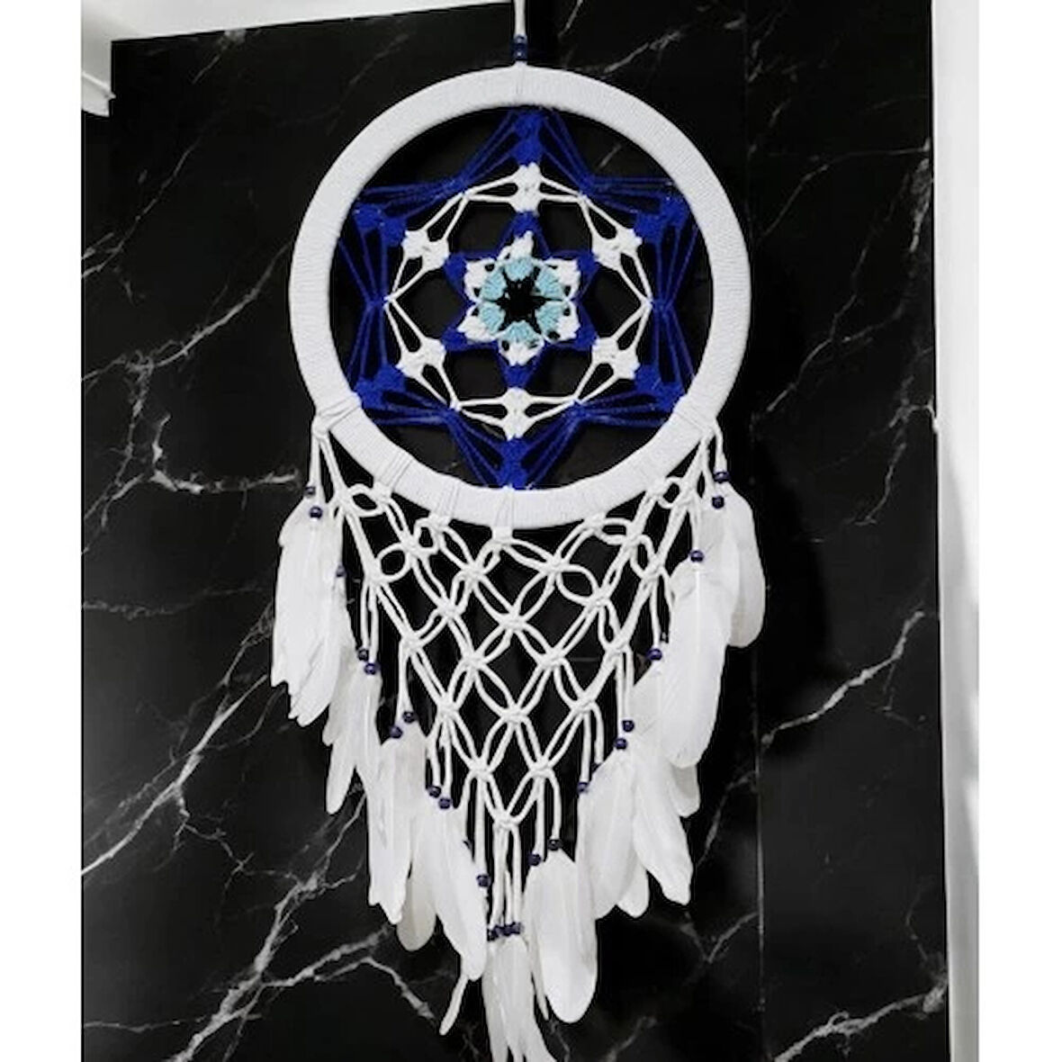 Dodes Nazar Boncuğu Renklerinde Yıldız Motifli Büyük Boy Düş Kapanı Duvar Dekoru