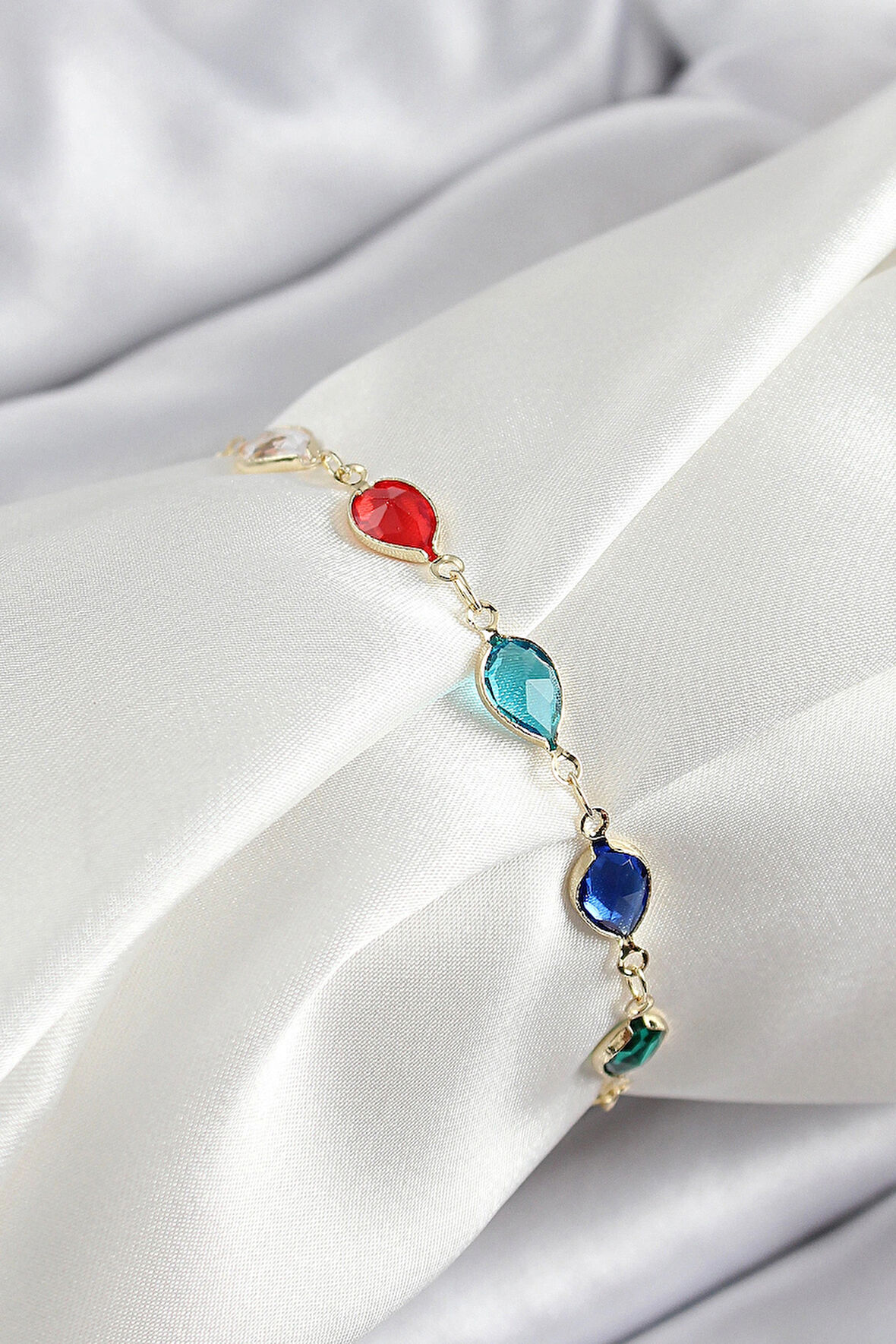 Dodes Dodes Pirinç Gold Renk Karışık Renk Damla Zirkon Taşlı Kadın Bileklik TG27BB7048