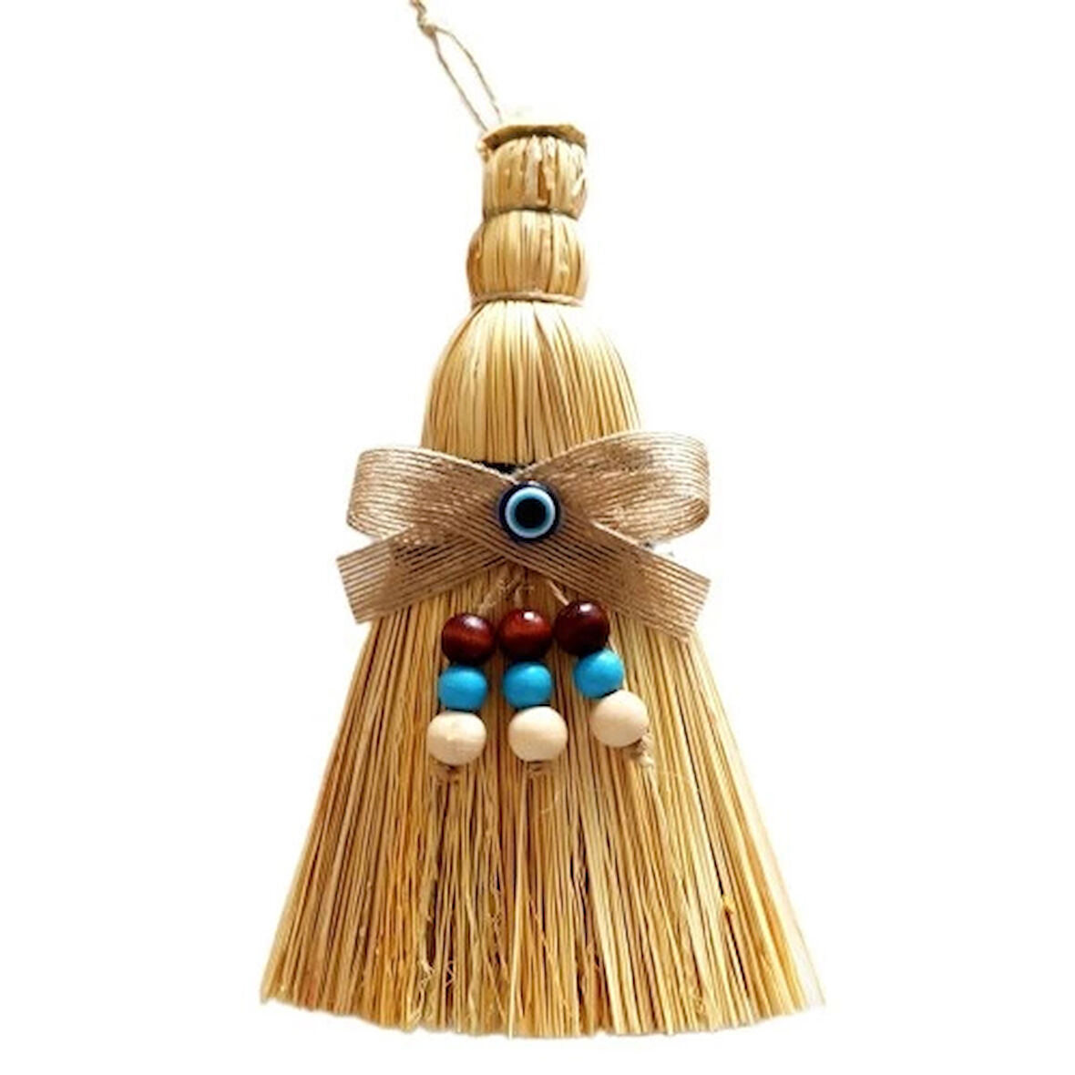 Dodes Otantik Ahşap Boncuklu Nazarlıklı Otantik Mini Süpürge Duvar Süsü