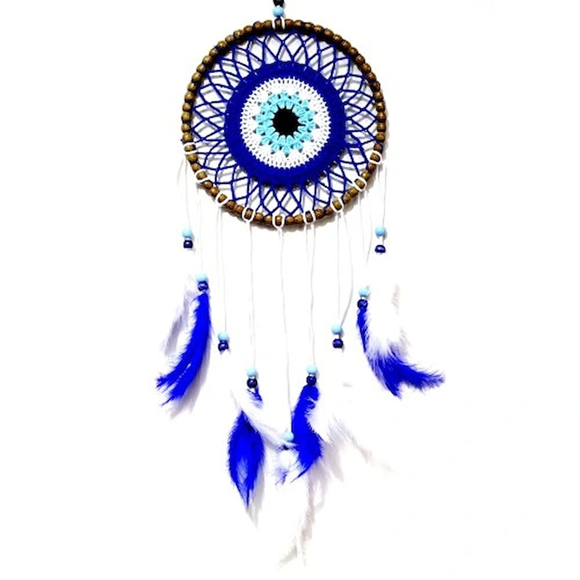 Dodes Nazar Boncuğu Desenli Kuş Tüylü El Yapımı Düş Kapanı Duvar Süsü