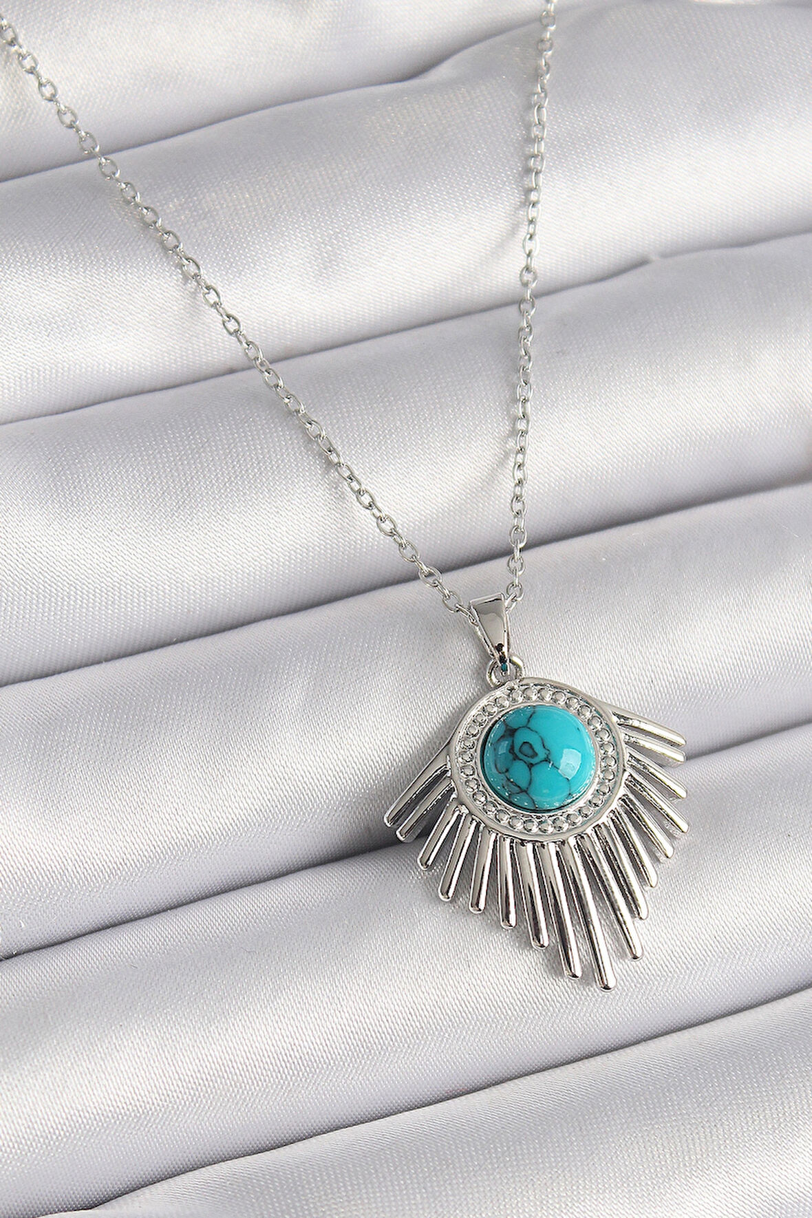 Dodes Dodes 316L Çelik Gümüş Renk Zincir Mavi Boncuklu Zirkon Taşlı Kadın Kolye TG27BKO9617