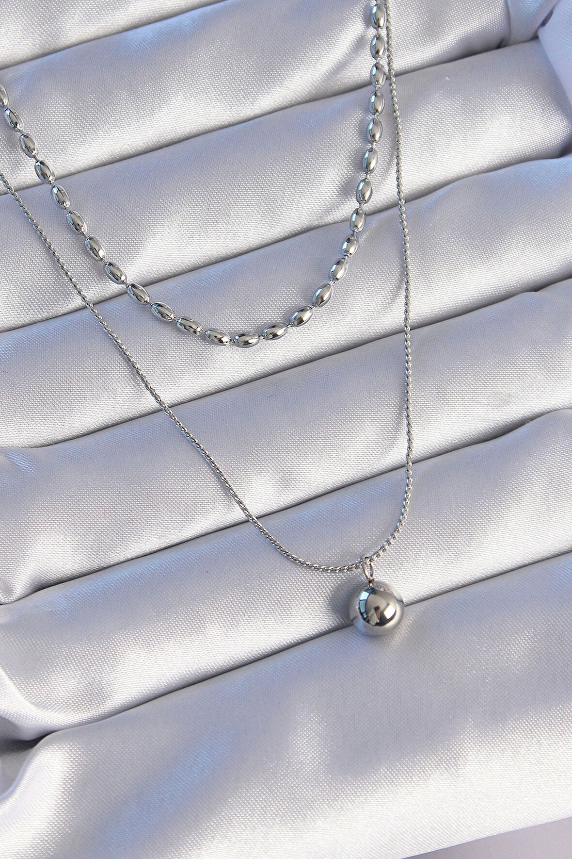 Dodes Dodes 316L Çelik Çift Zincirli Gümüş Renk Topçuk Model Kolye TG27BKO8881