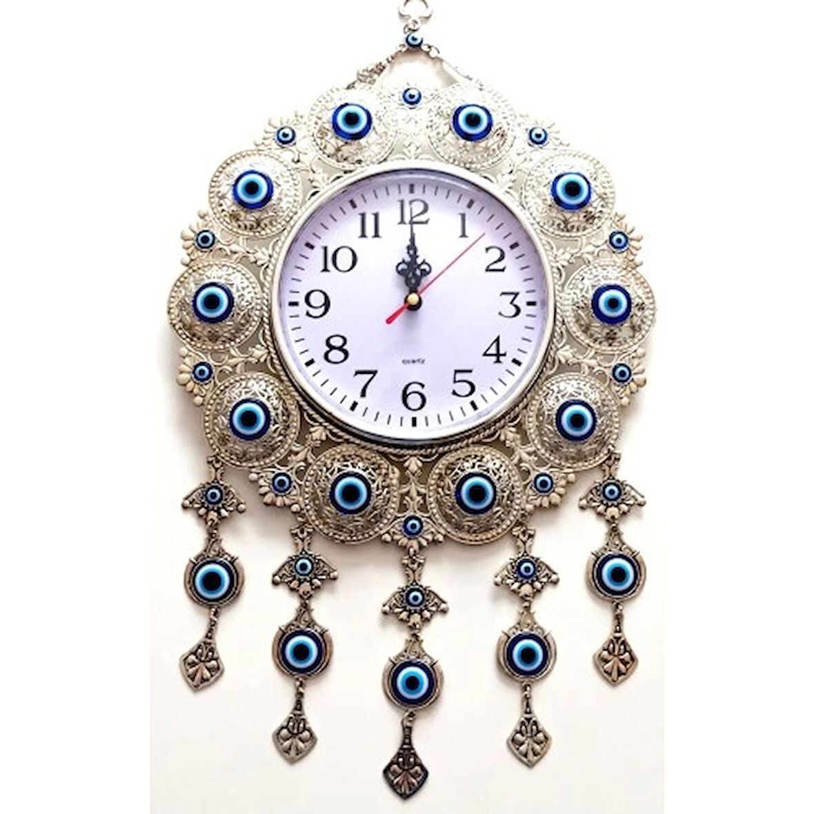 Dodes Nazar Boncuklu Gümüş Kaplama Solmaz Kararmaz Duvar Saati