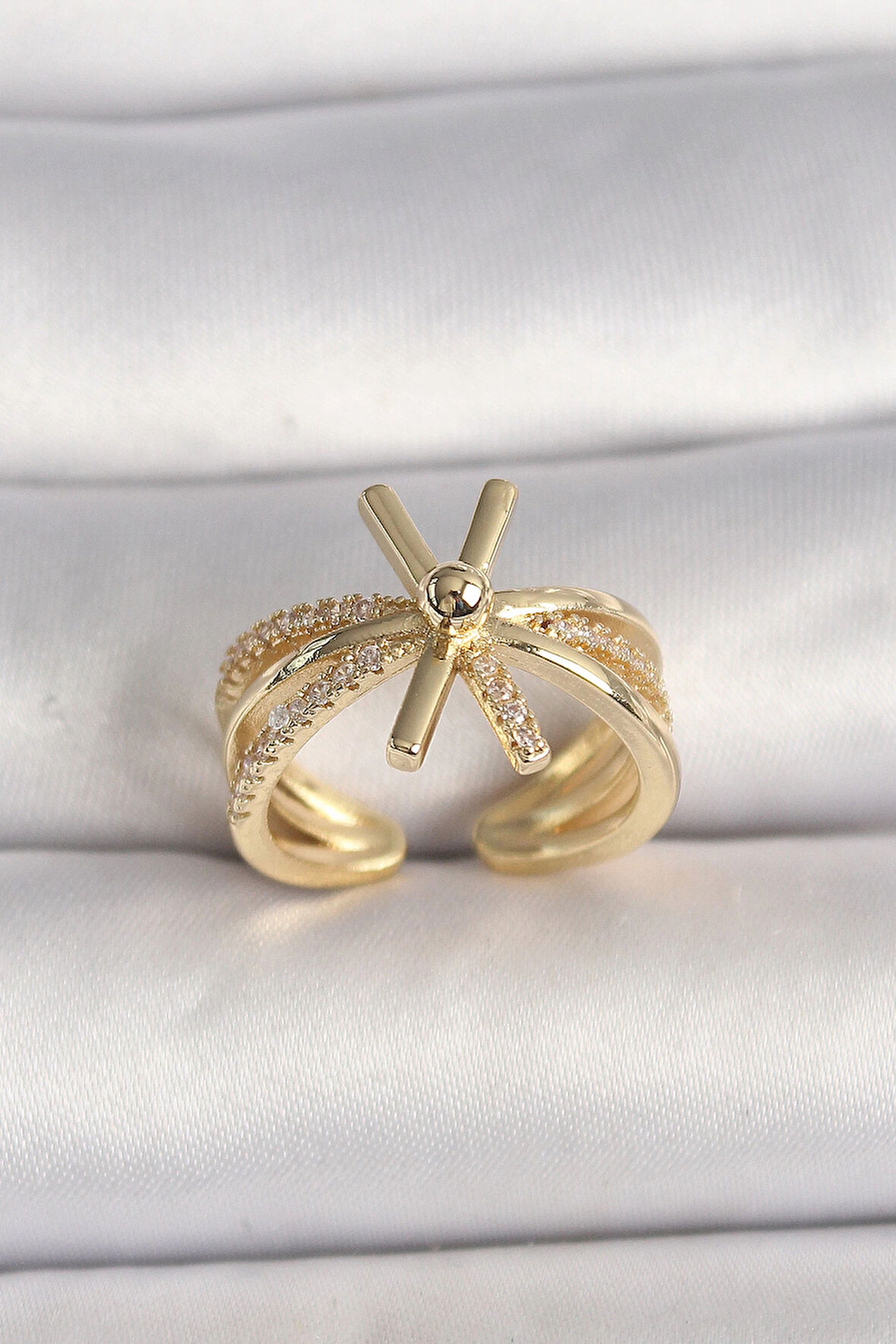 Dodes Pirinç Gold Renk Ayarlanabilir Ziron Taşlı Kadın Yüzük TG27BYK3603