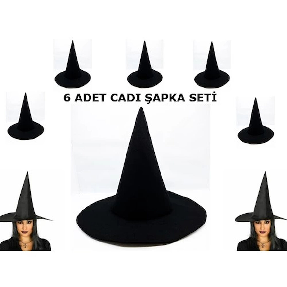 Dodes Siyah Cadı Şapkası Keçe Yetişkin Boy 6 Adet