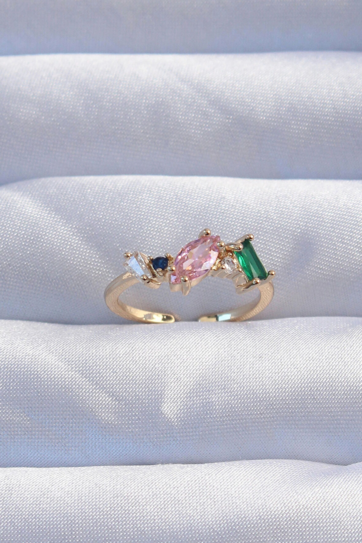 Dodes Dodes Pirinç Gold Renk Renkli Zirkon Taşlı Ayarlanabilir Yüzük TG27BYK3237