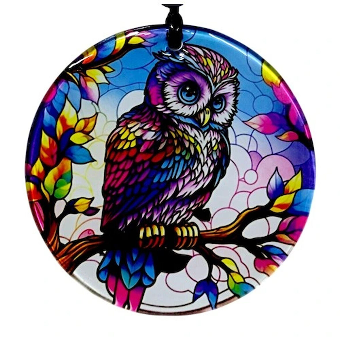 Dodes Dalda Baykuş Desenli 12 Cm Füzyon Cam Duvar Süsü